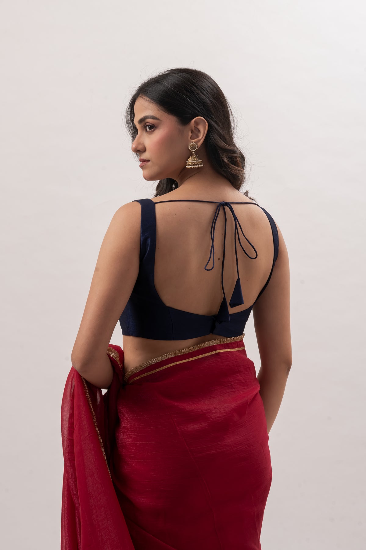 Navy Blue Sleeveless Sweetheart Blouse