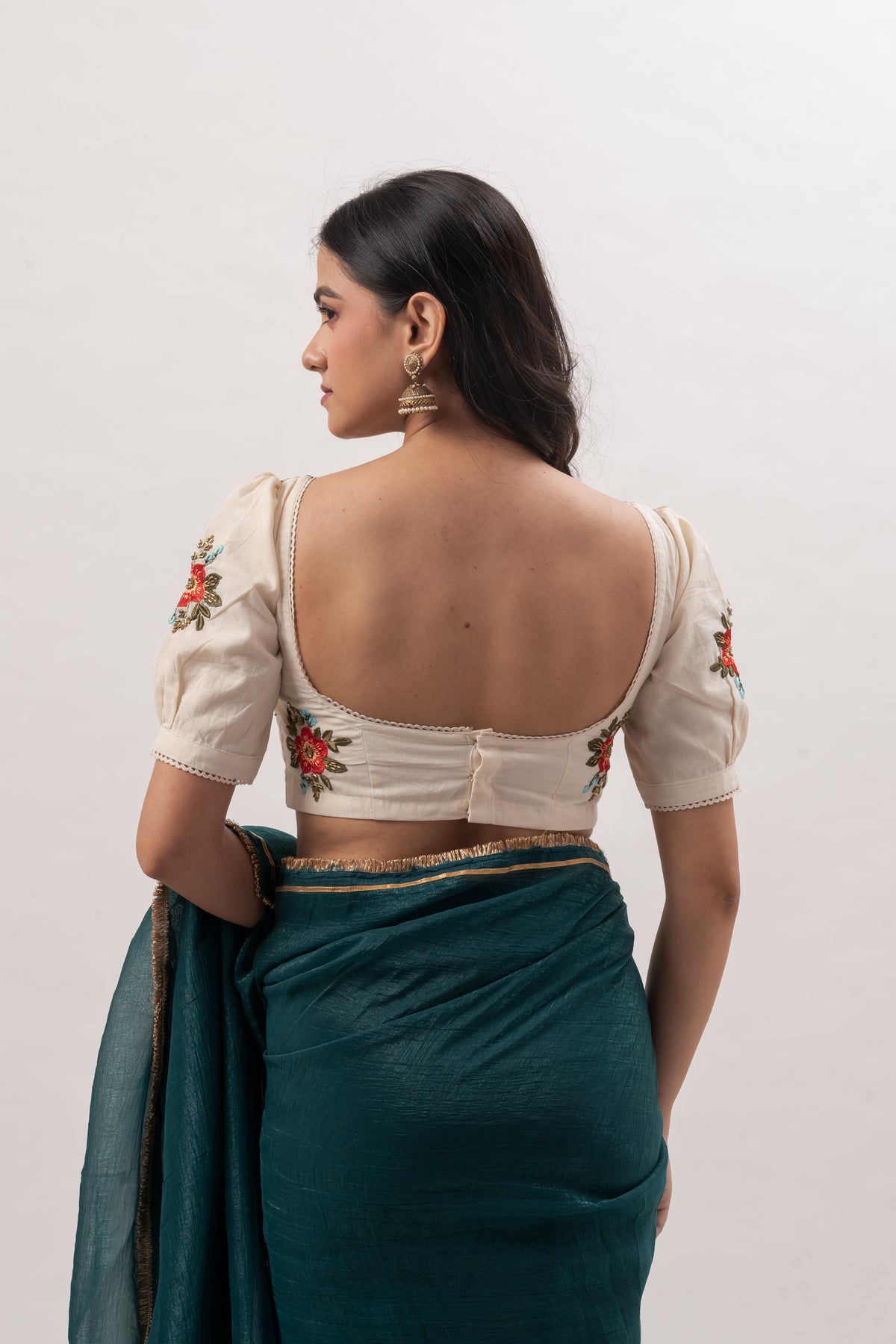Floral Embroidery Off-White Blouse