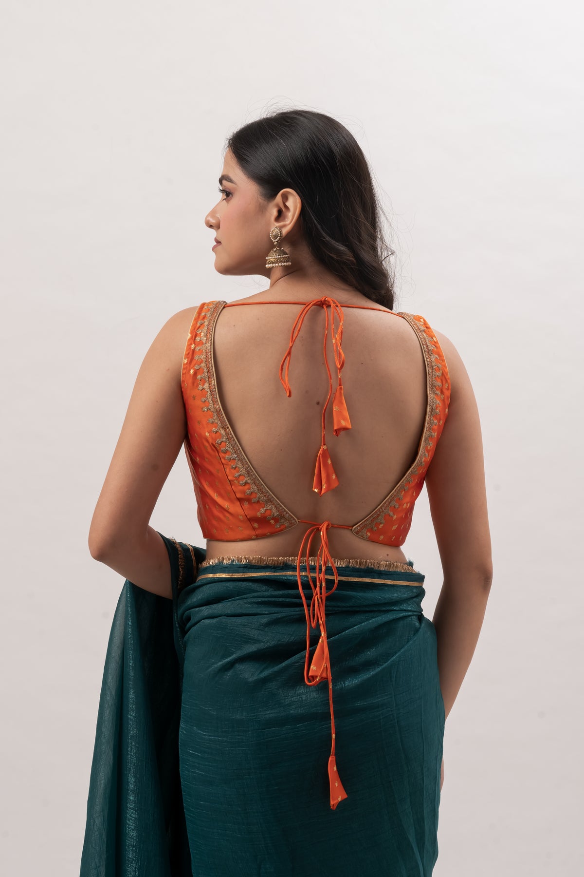 Tangerine Orange Sleeveless Benarasi Blouse