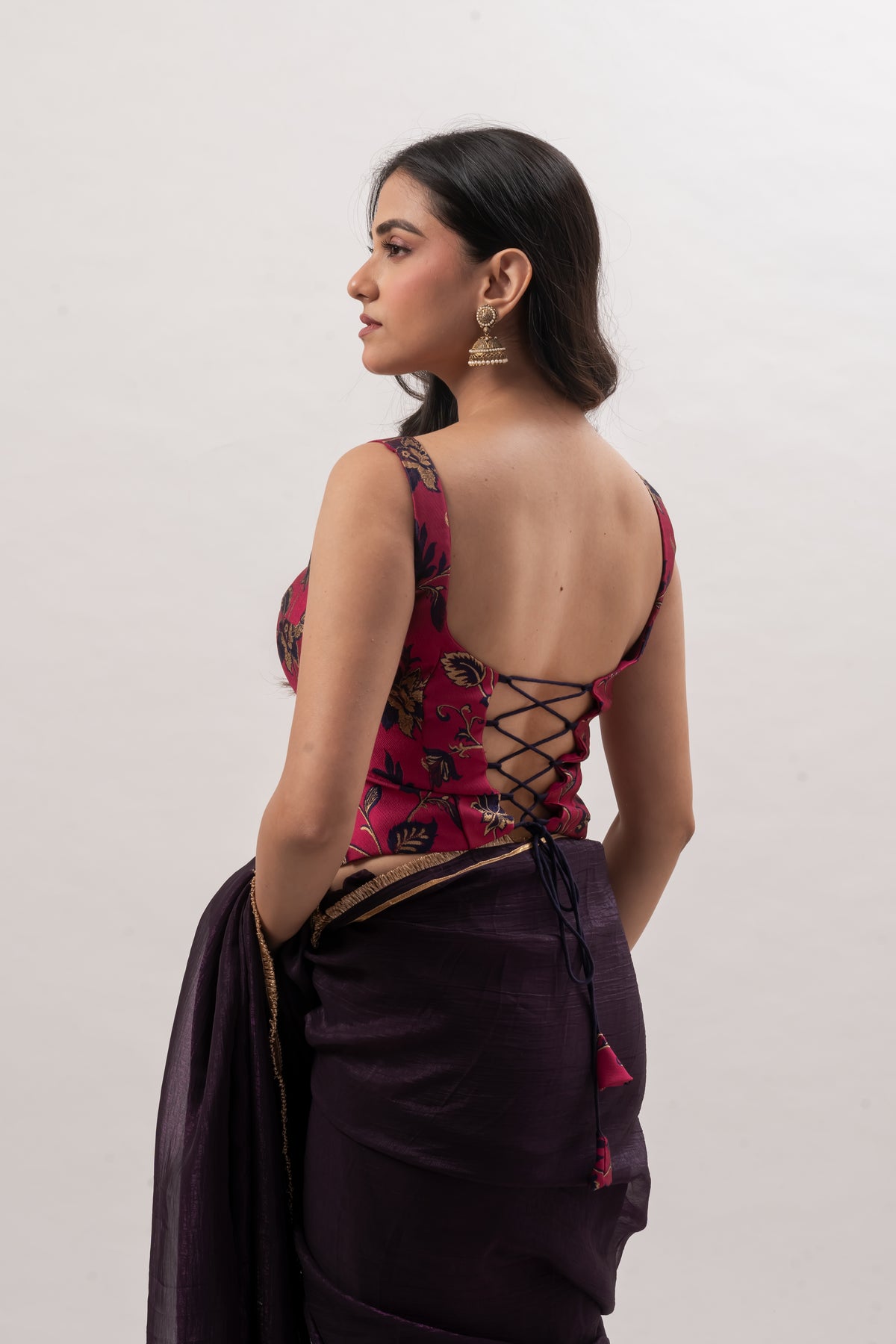 Magenta Pink Squreneck Corset Blouse
