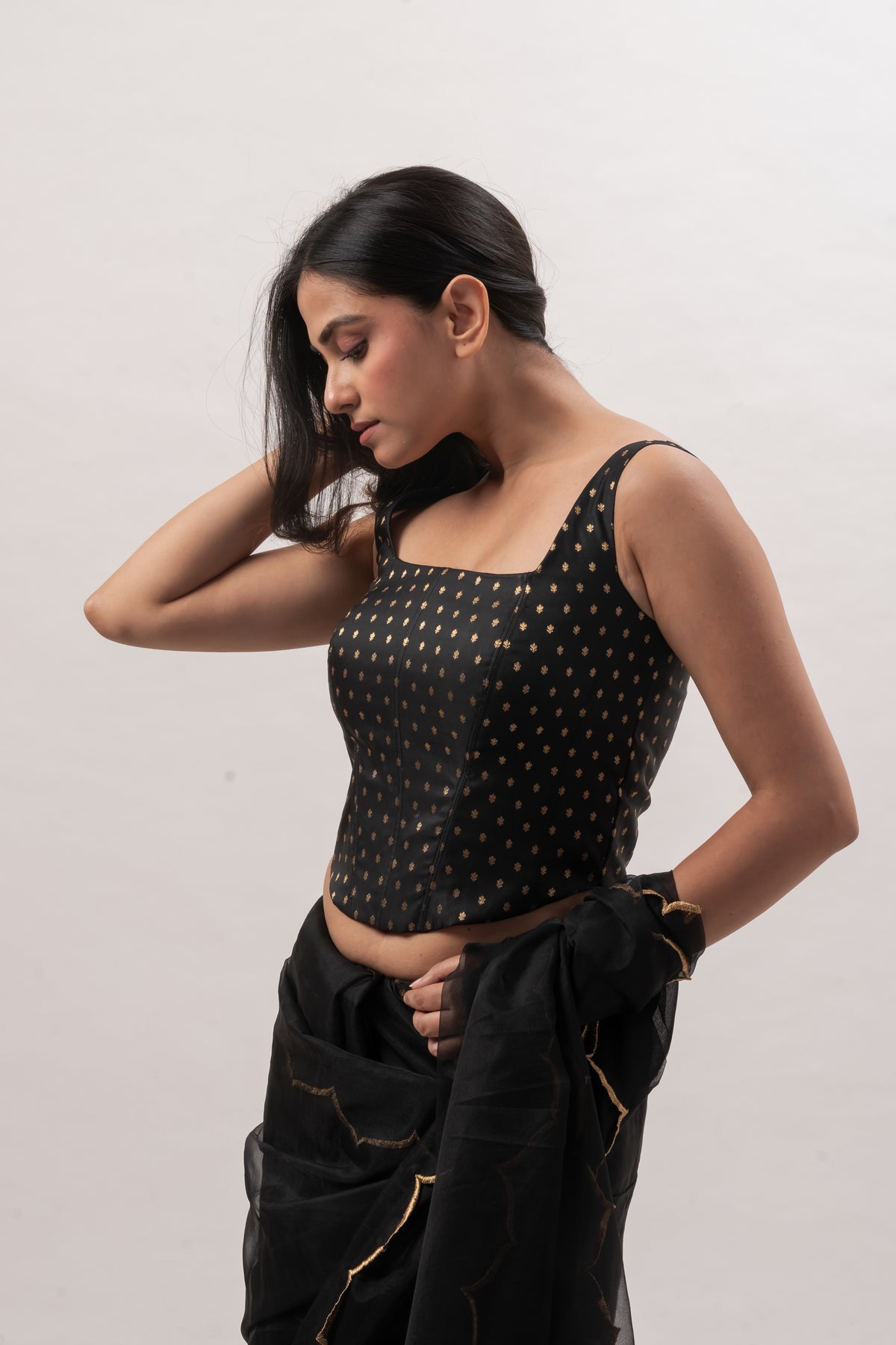 Black Benarasi Square Neck Corset Blouse