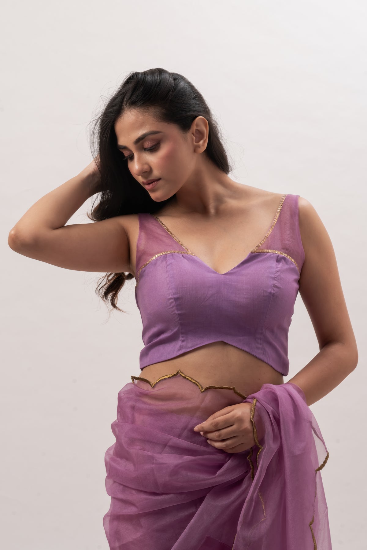 Lavender Sleeveless Deep V-Neck Blouse