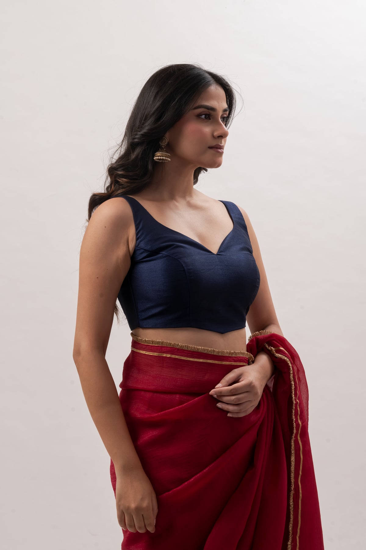 Navy Blue Sleeveless Sweetheart  Blouse