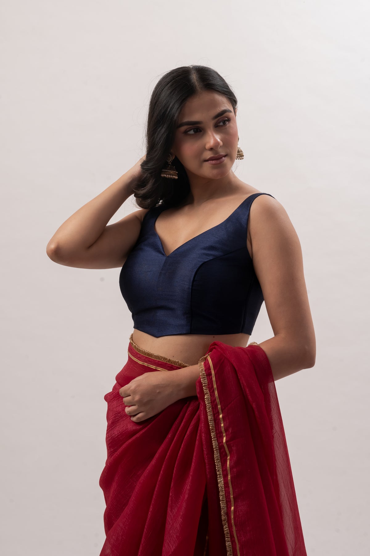 Navy Blue Sleeveless Sweetheart  Blouse