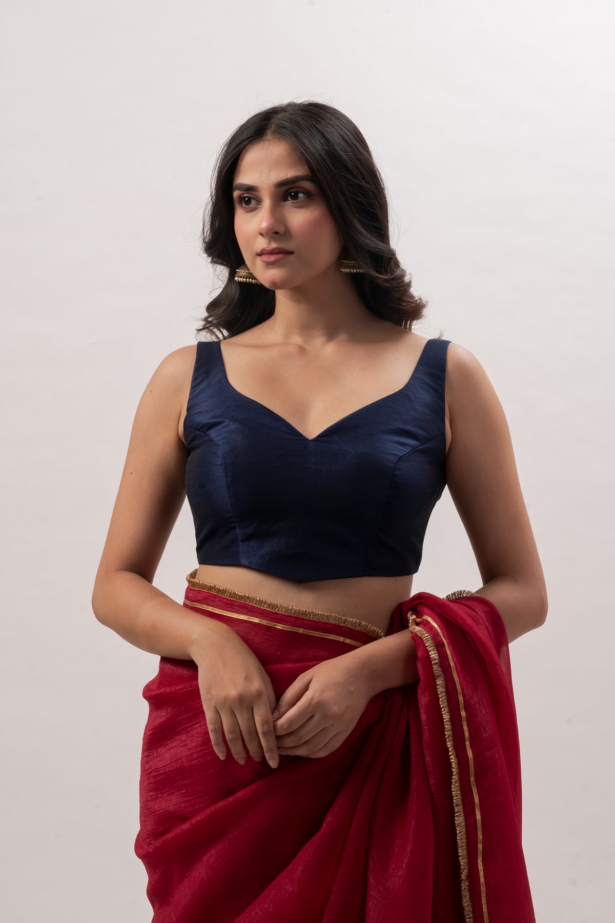 Navy Blue Sleeveless Sweetheart  Blouse