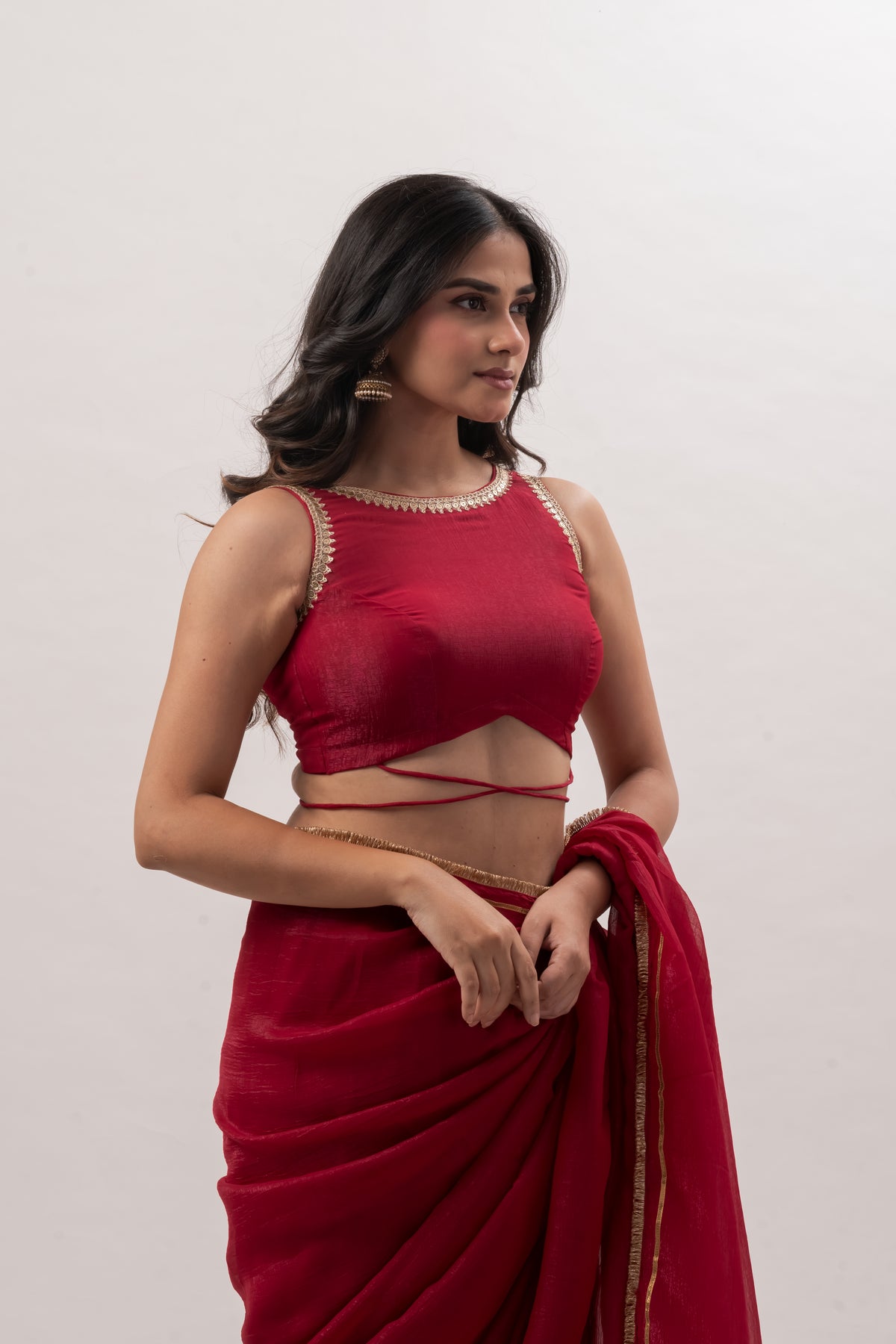Maroon Sleeveless Boat Neck Blouse