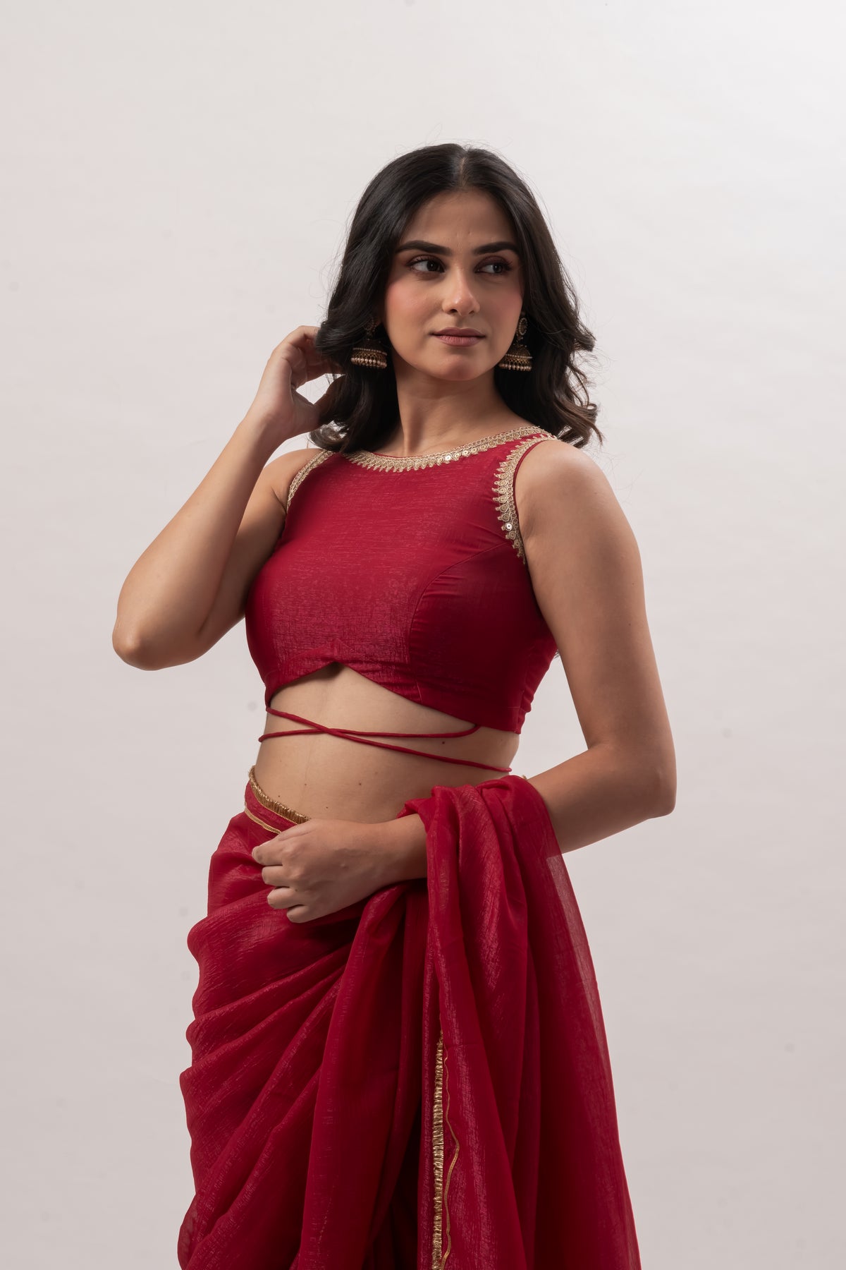Maroon Sleeveless Boat Neck Blouse