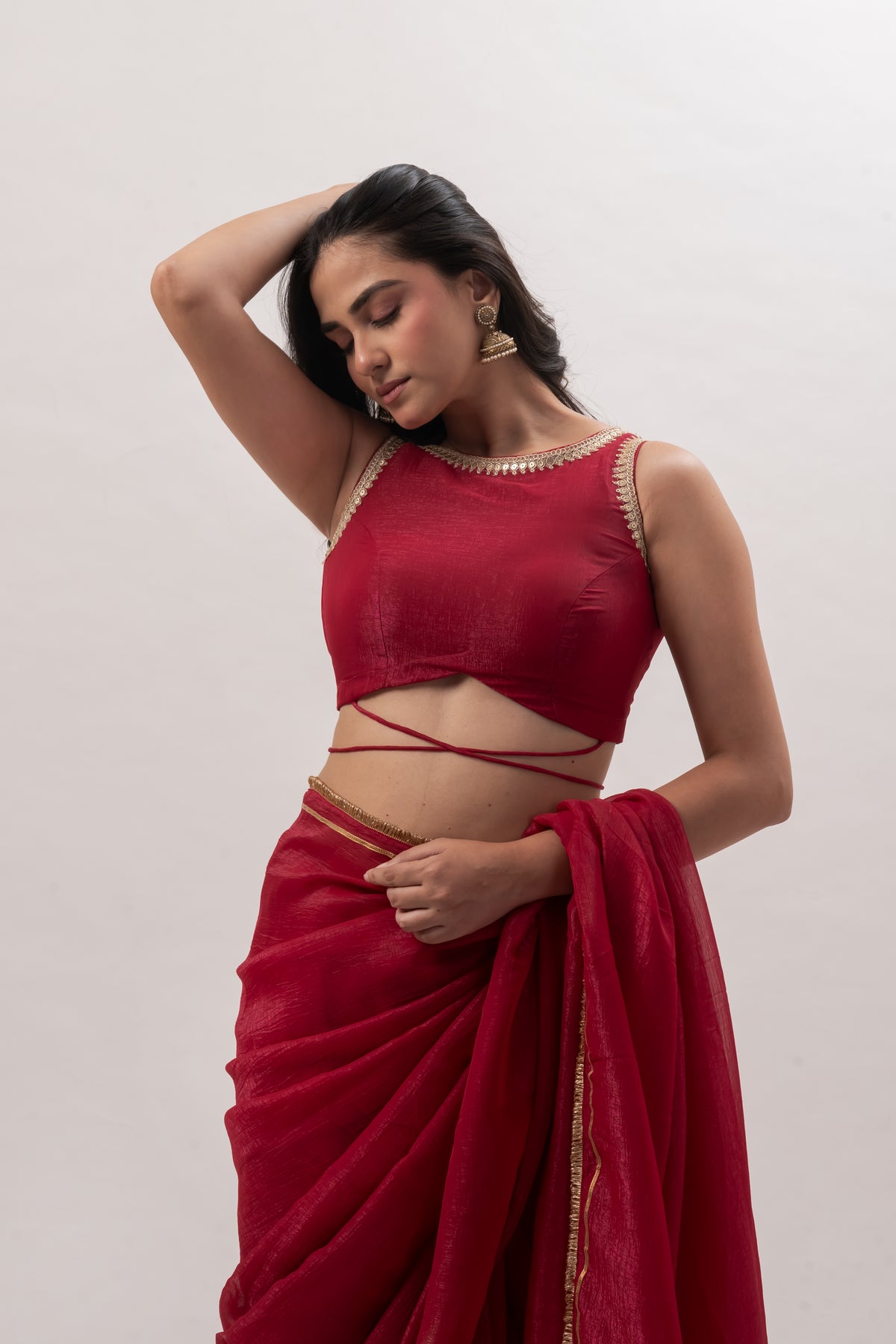 Maroon Sleeveless Boat Neck Blouse