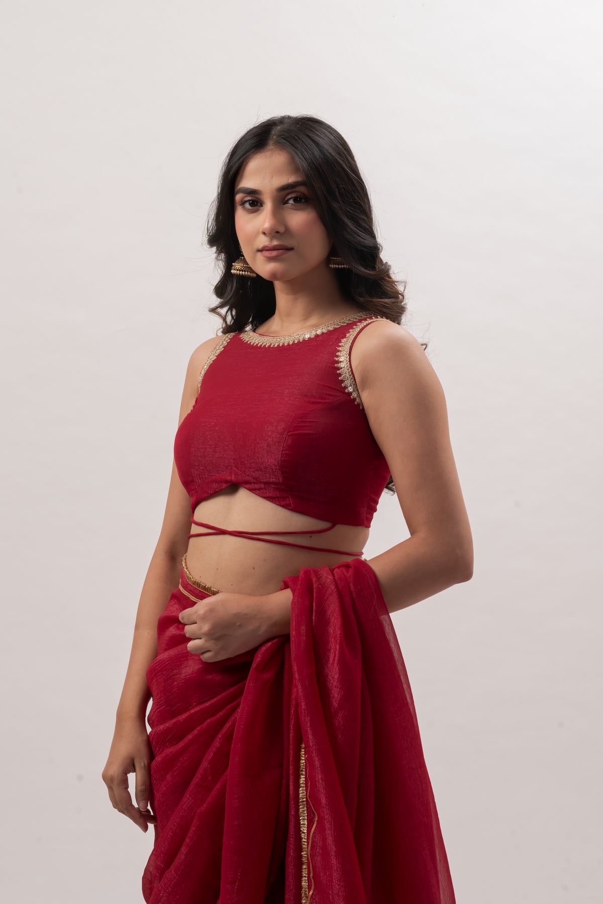 Maroon Sleeveless Boat Neck Blouse