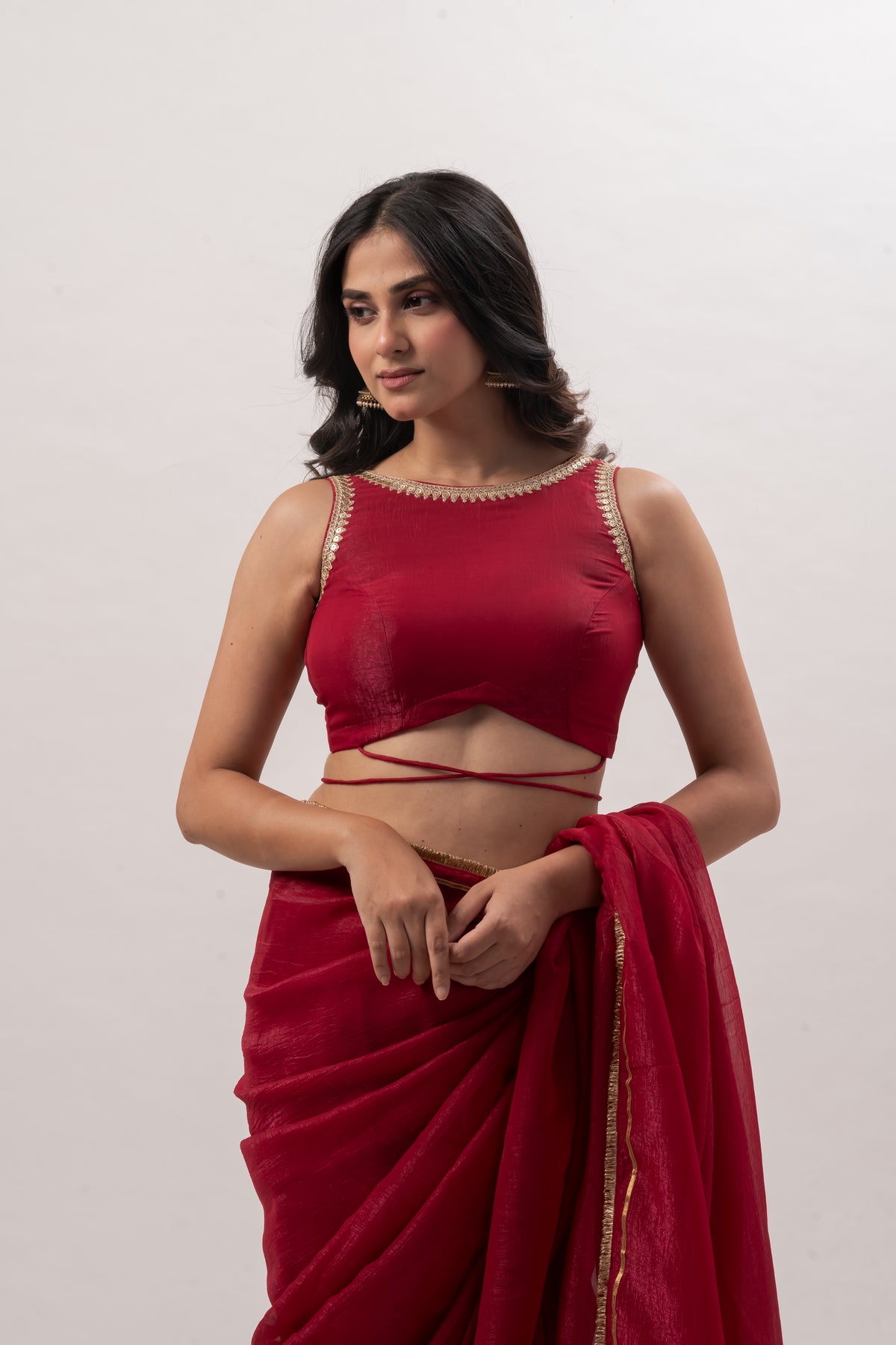 Maroon Sleeveless Boat Neck Blouse