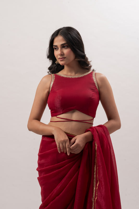 Maroon Sleeveless Boat Neck Blouse