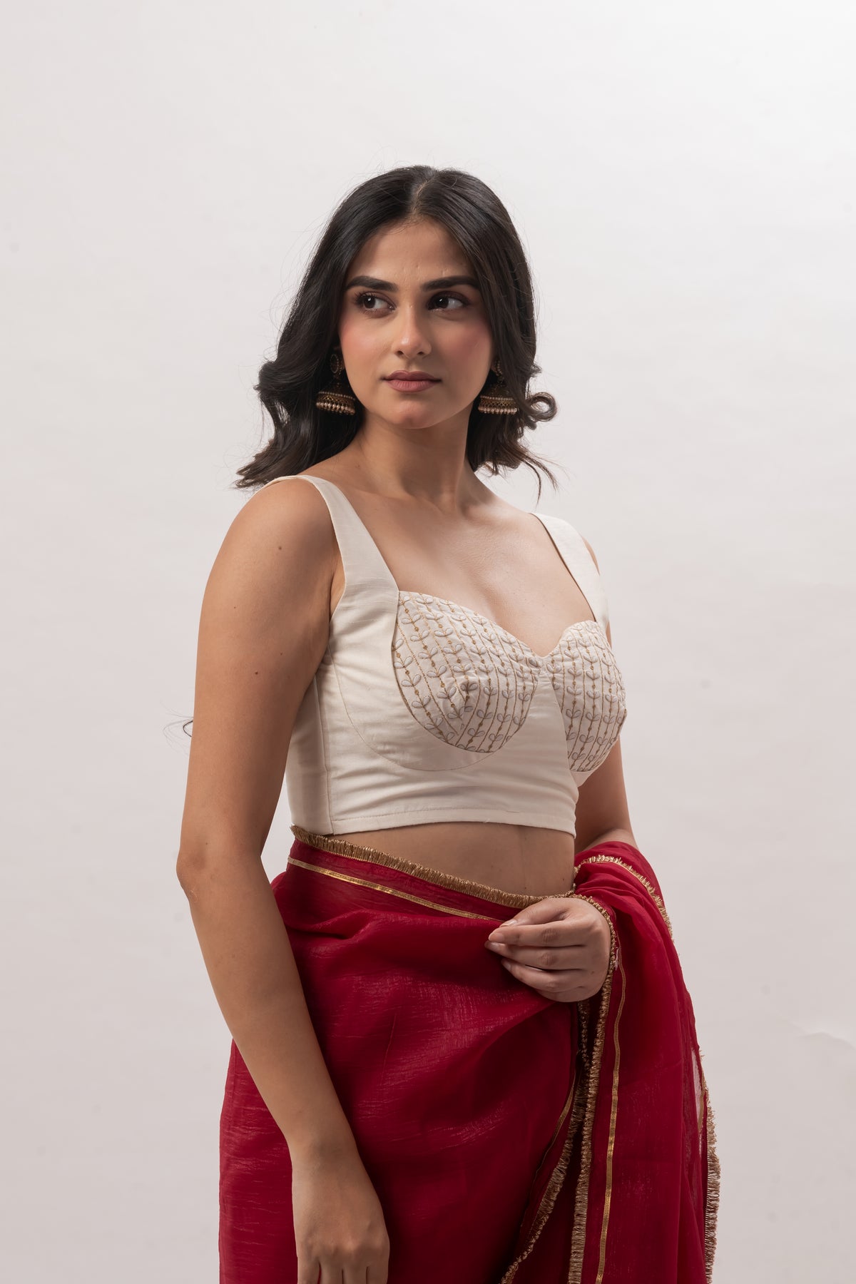 Off-White Sleeveless Sweetheart Bustier Blouse