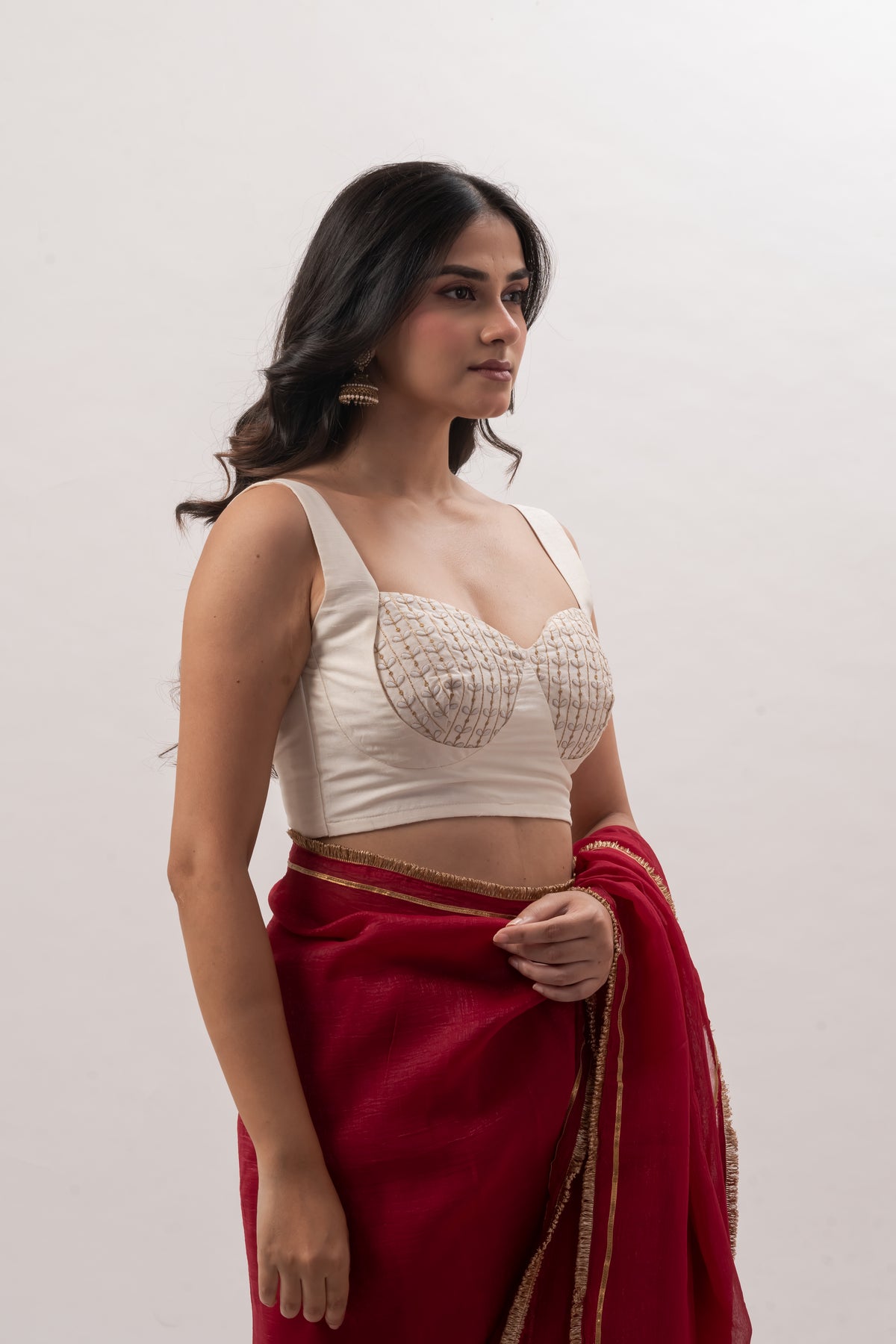 Off-White Sleeveless Sweetheart Bustier Blouse