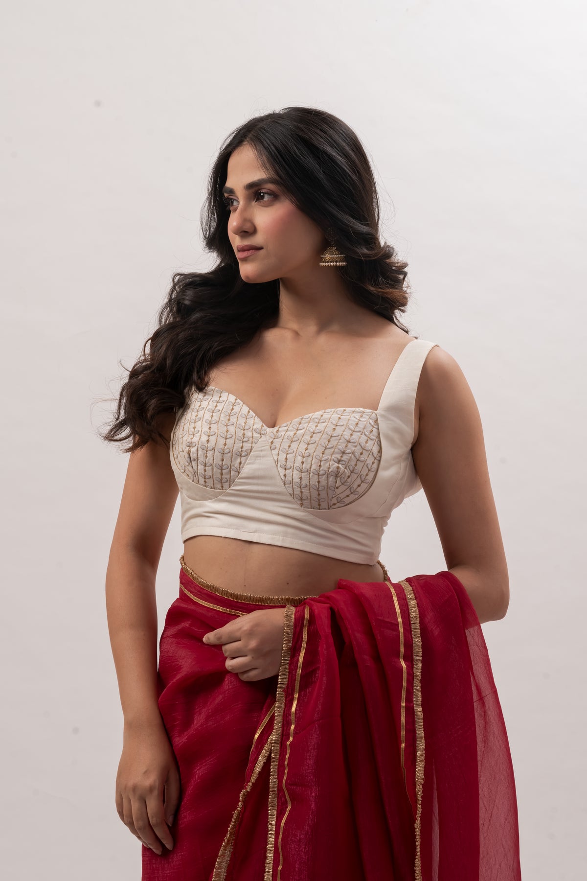 Off-White Sleeveless Sweetheart Bustier Blouse