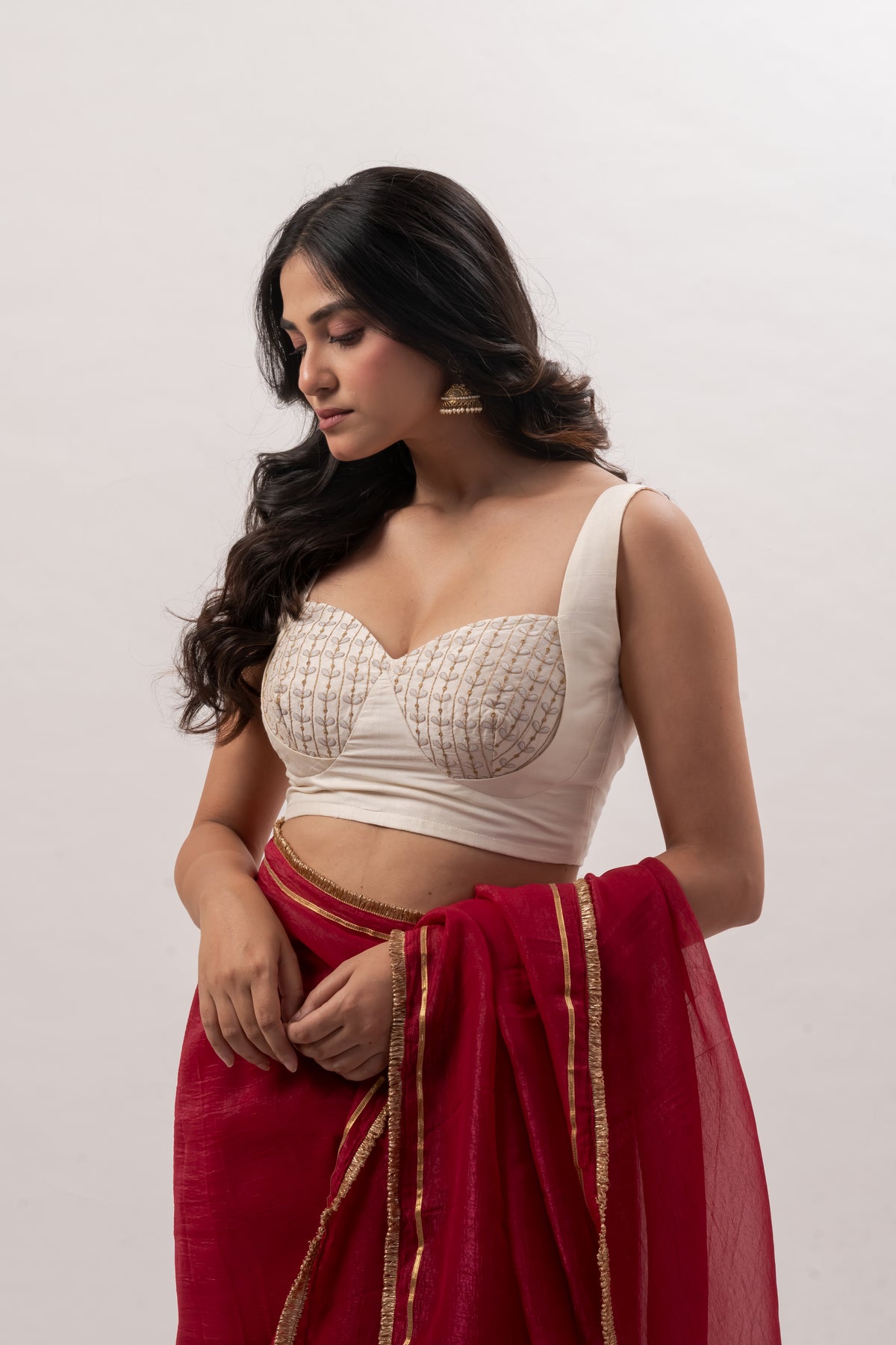 Off-White Sleeveless Sweetheart Bustier Blouse