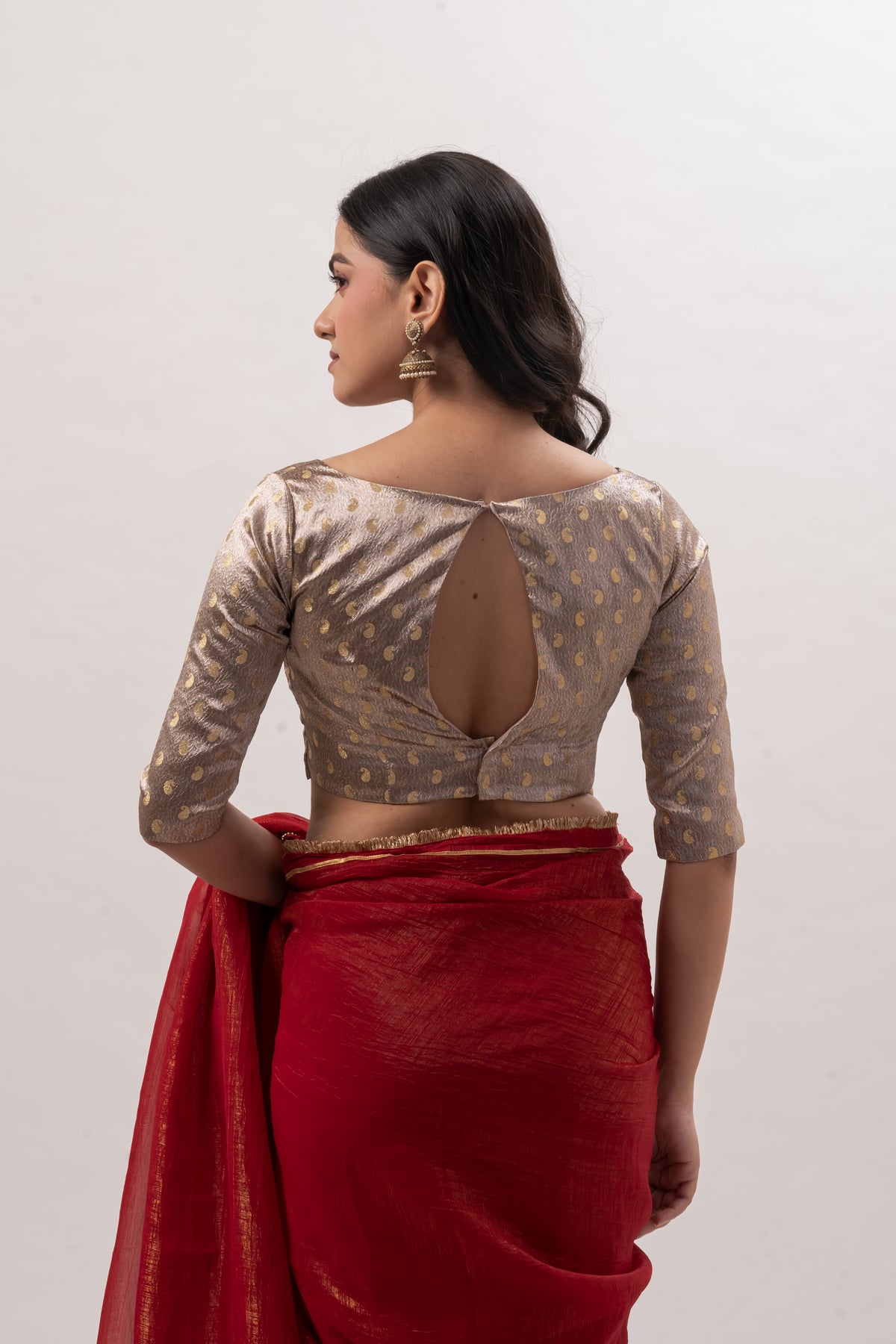 Muted Gold Elbow-Sleeve Sweetheart Blouse