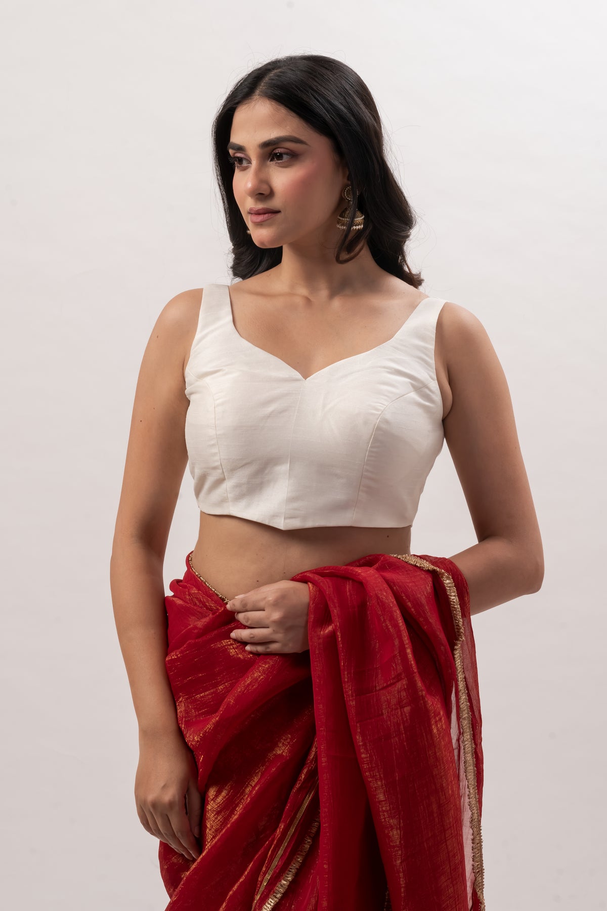 Off-White Sleeveless Sweetheart Blouse