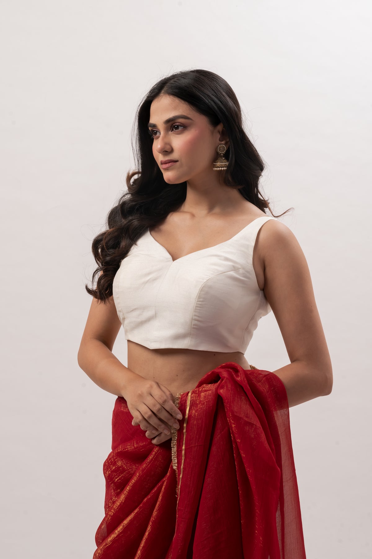 Off-White Sleeveless Sweetheart Blouse