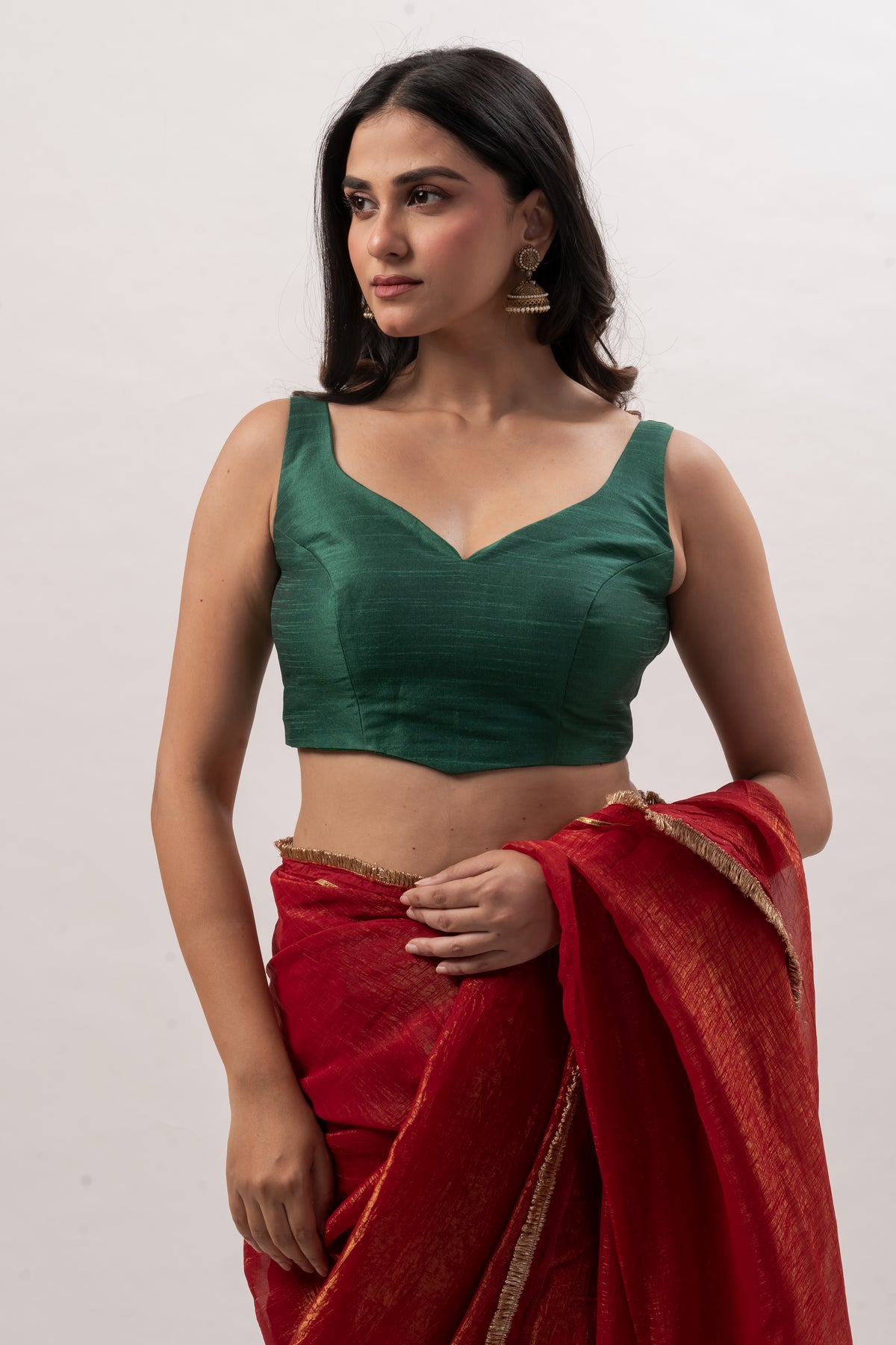 Emerald Green Sleeveless Sweetheart Blouse