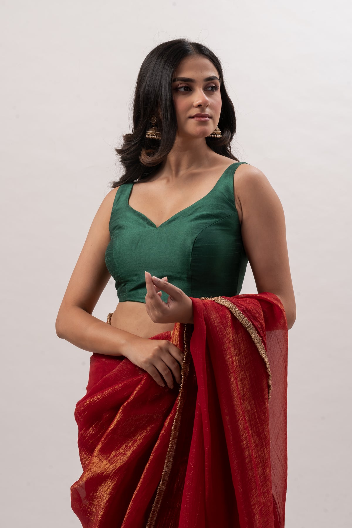 Emerald Green Sleeveless Sweetheart Blouse