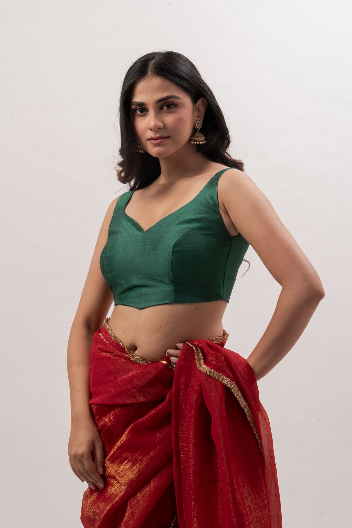 Emerald Green Sleeveless Sweetheart Blouse