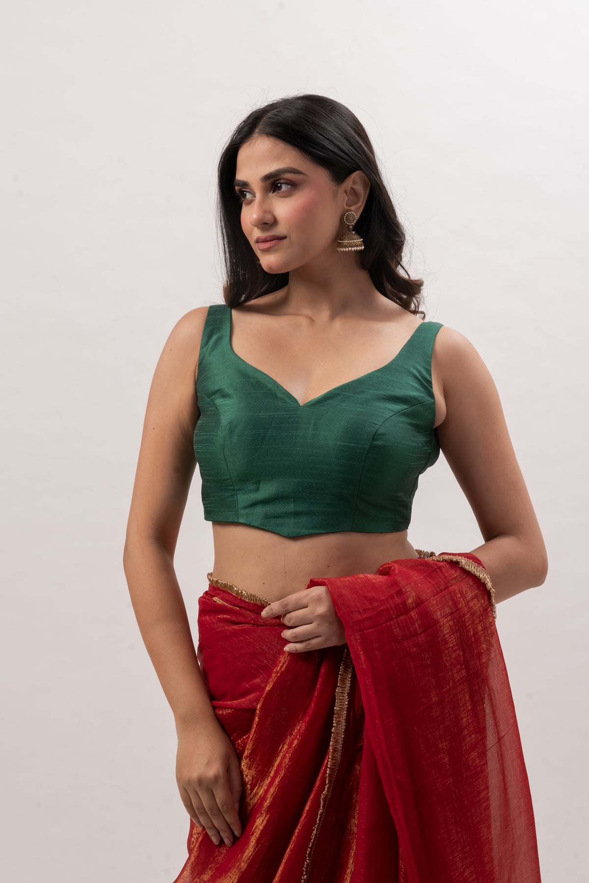 Emerald Green Sleeveless Sweetheart Blouse