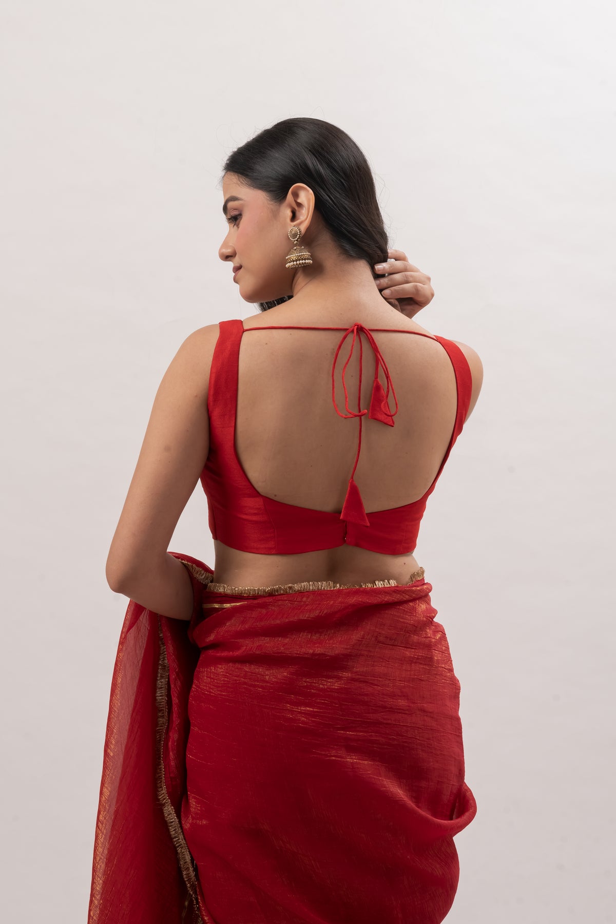 Crimson Red Sleeveless Sweetheart Blouse