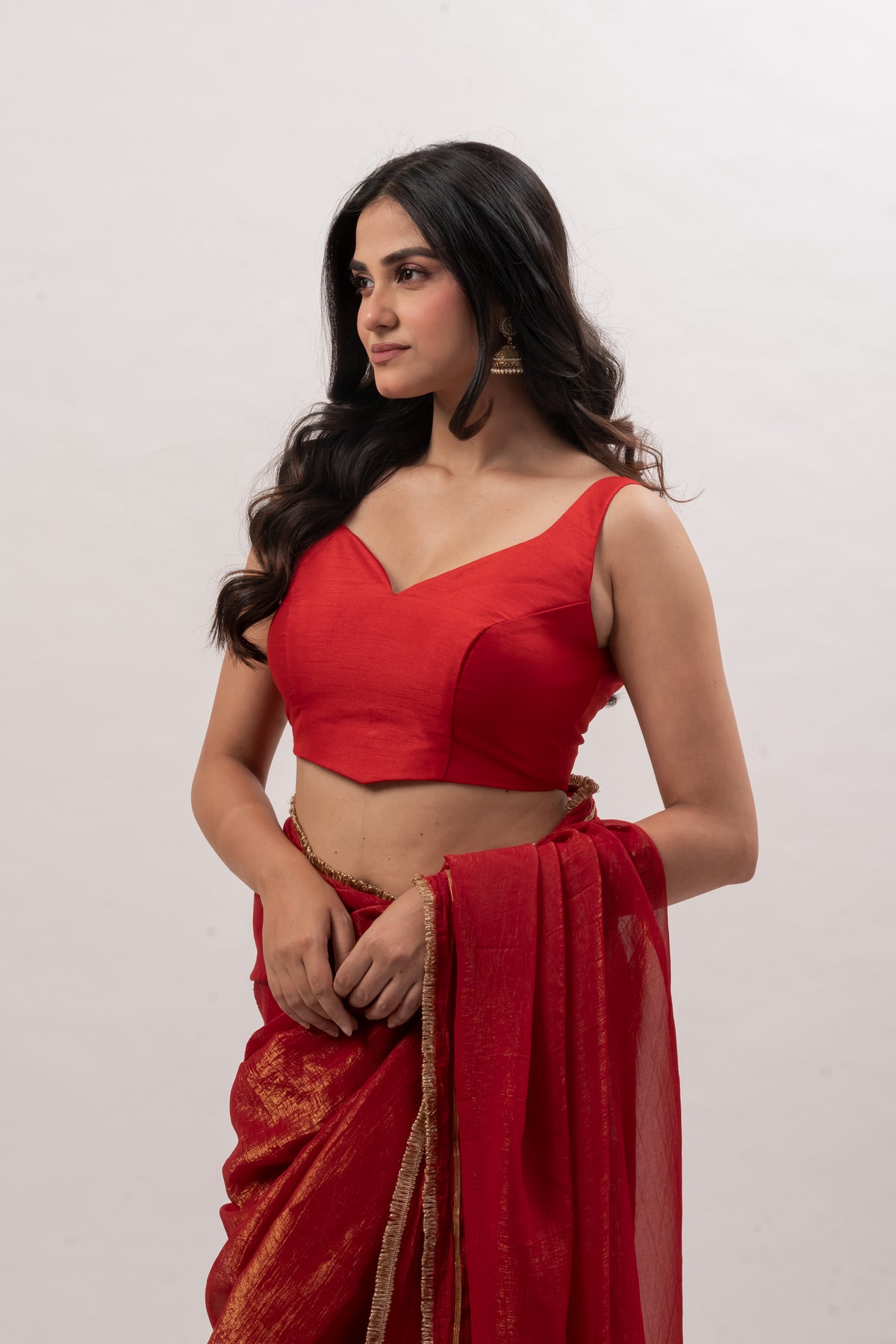 Crimson Red Sleeveless Sweetheart Blouse