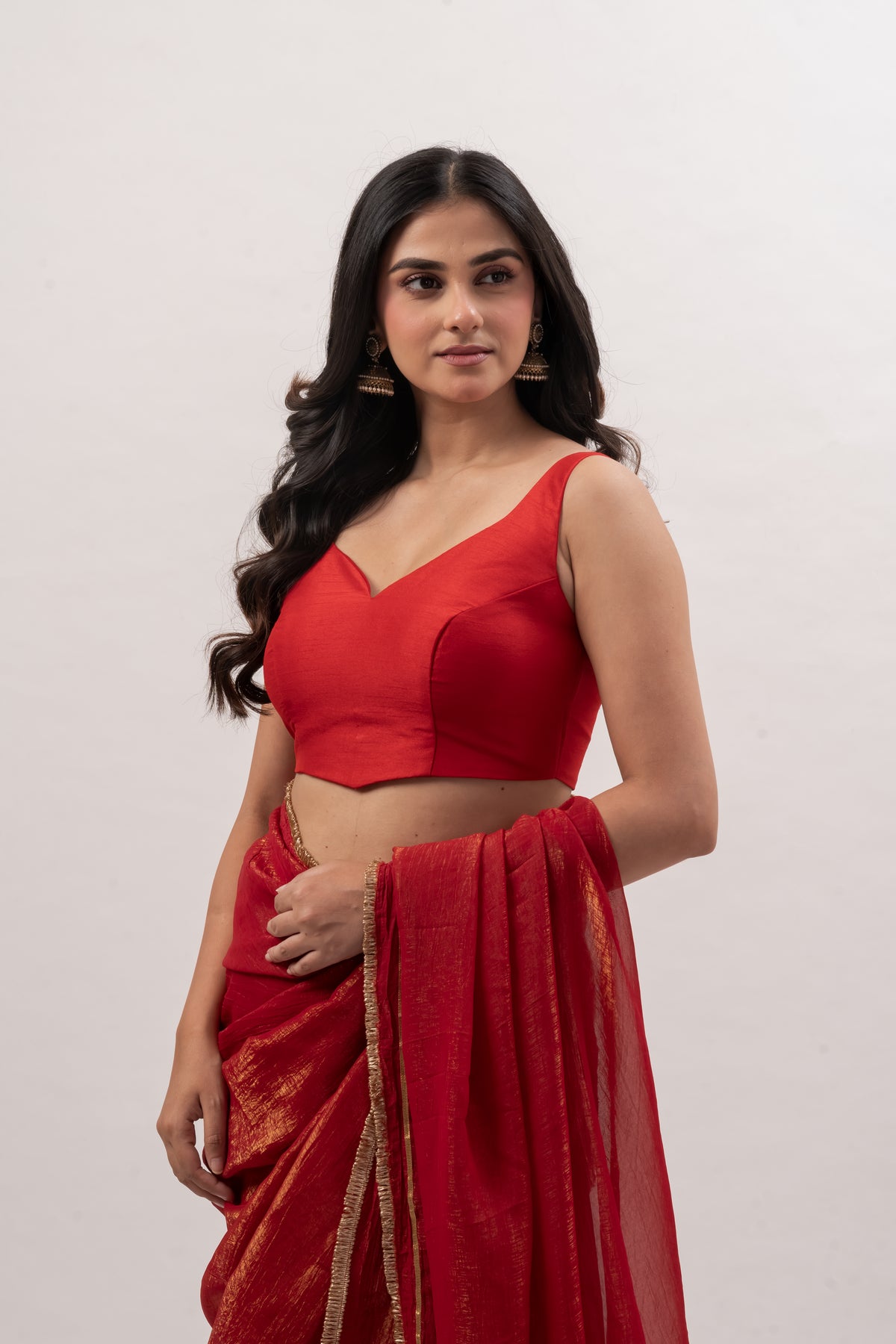 Crimson Red Sleeveless Sweetheart Blouse