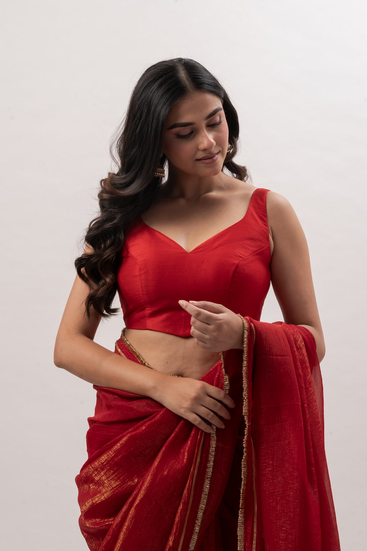 Crimson Red Sleeveless Sweetheart Blouse