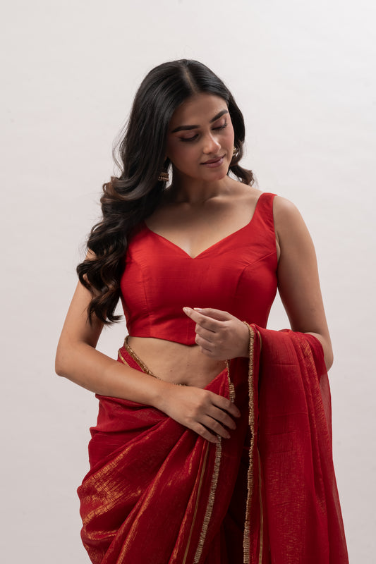 Crimson Red Sleeveless Sweetheart Blouse