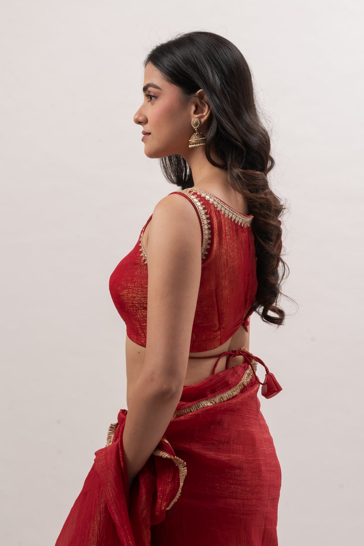 Crimson Red Sleeveless Boat Neck Blouse