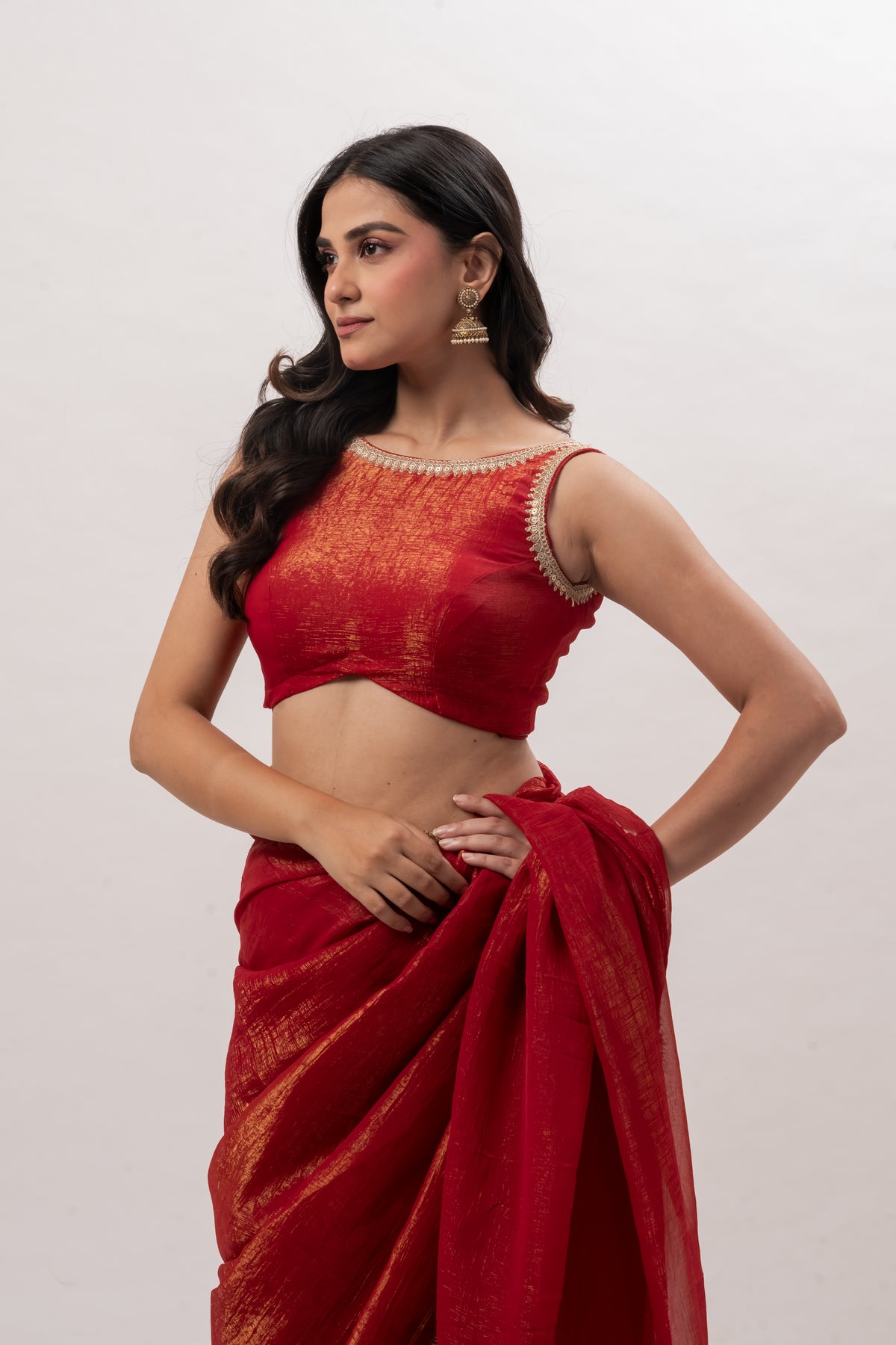 Crimson Red Sleeveless Boat Neck Blouse