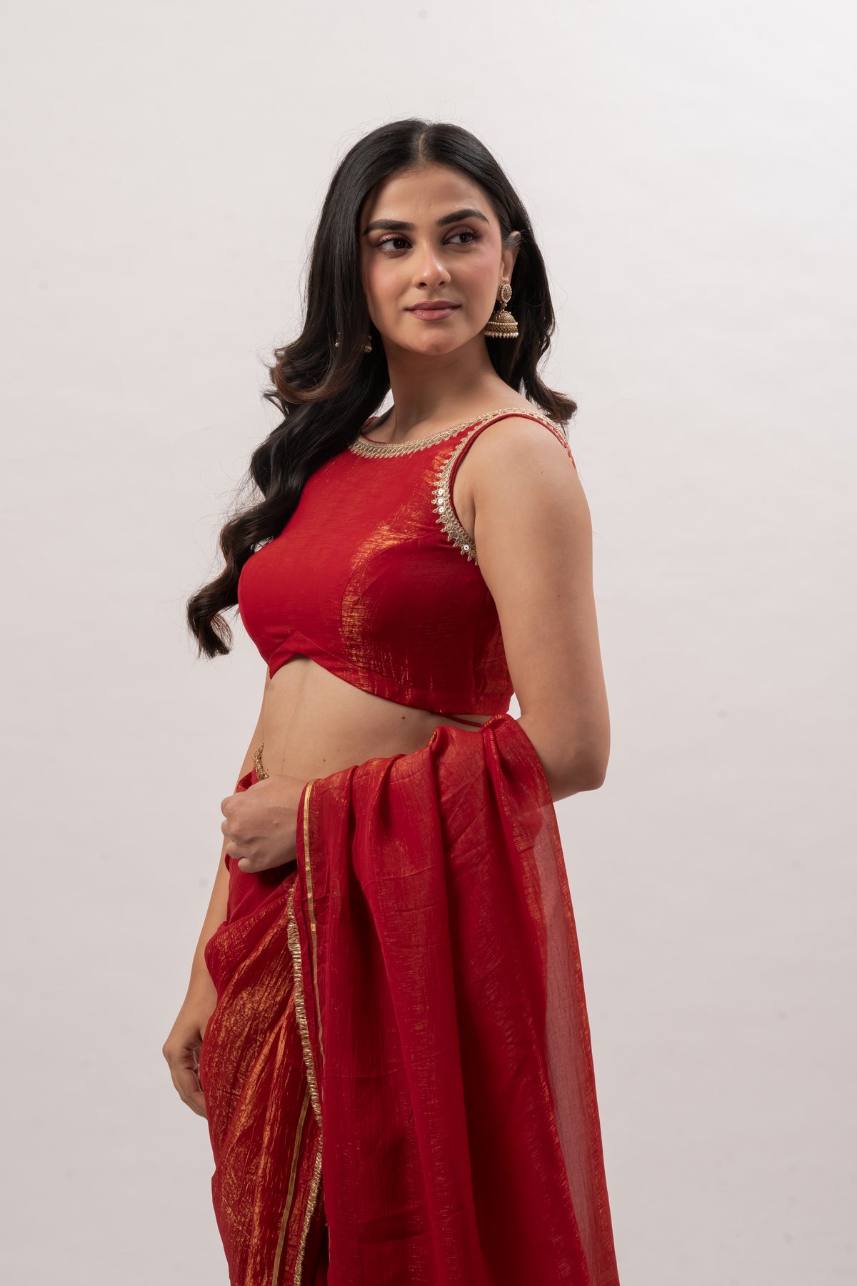 Crimson Red Sleeveless Boat Neck Blouse