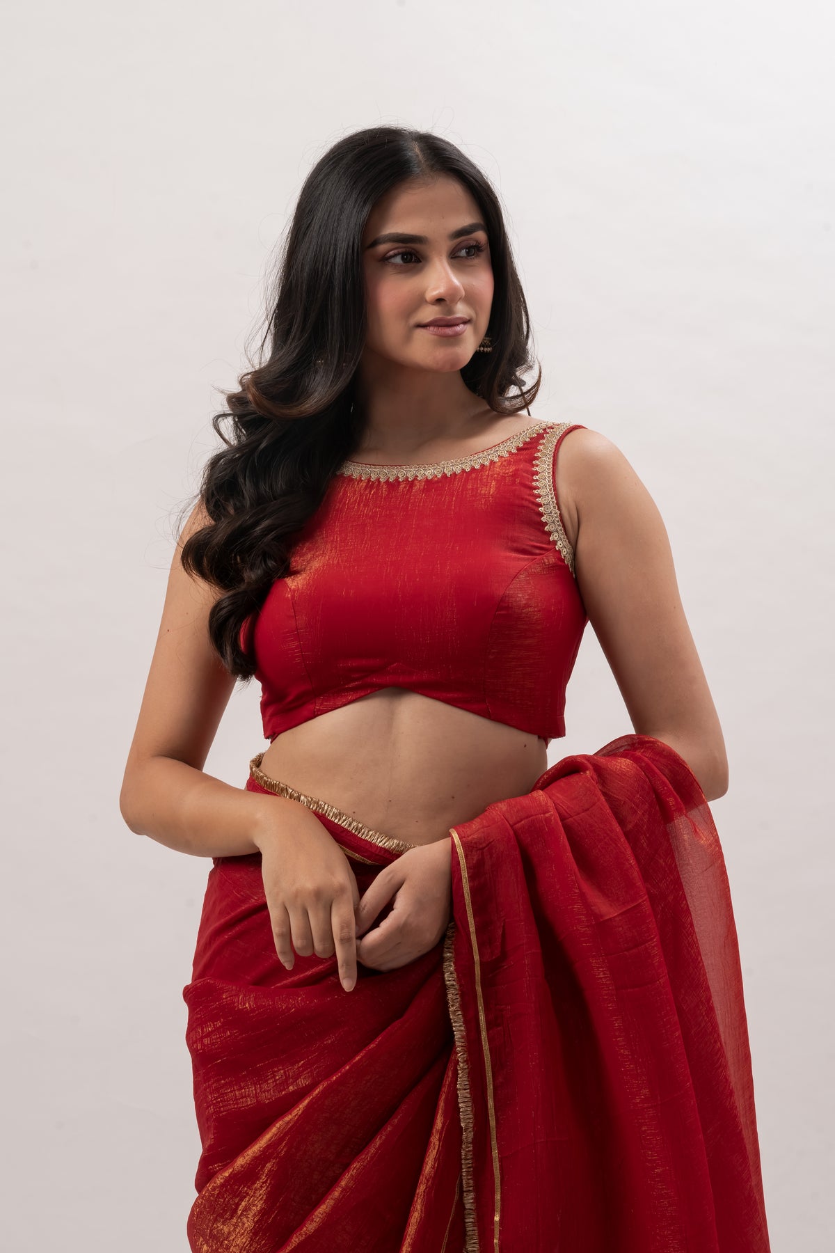 Crimson Red Sleeveless Boat Neck Blouse