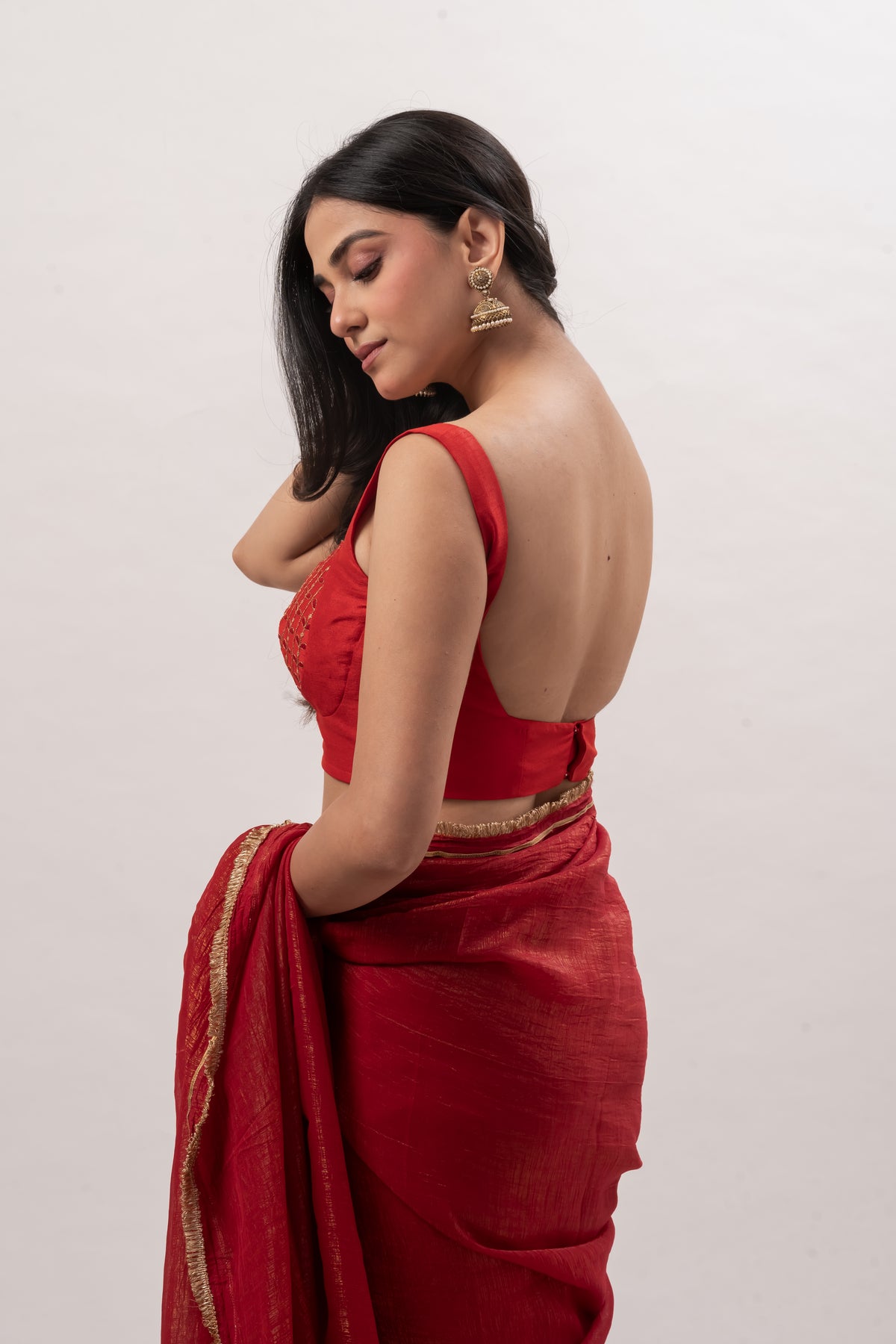 Crimson Red Sleeveless Sweetheart Bustier Blouse