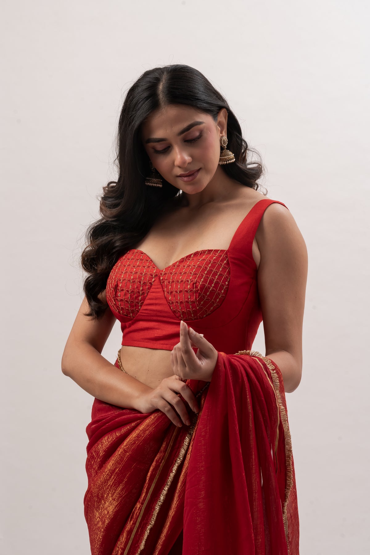 Crimson Red Sleeveless Sweetheart Bustier Blouse