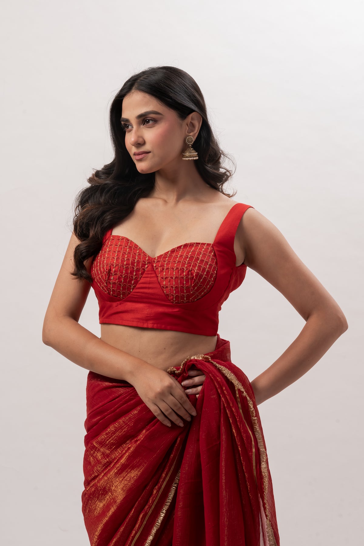 Crimson Red Sleeveless Sweetheart Bustier Blouse