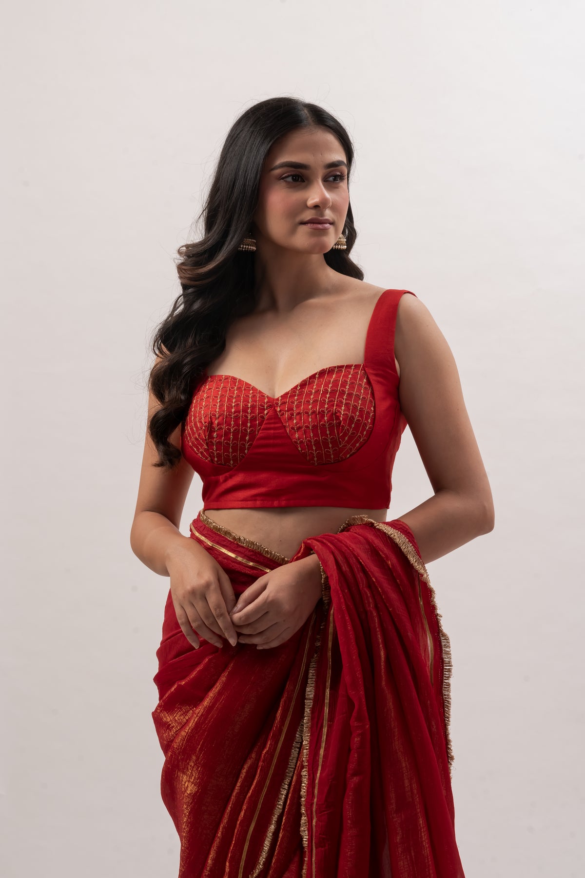 Crimson Red Sleeveless Sweetheart Bustier Blouse