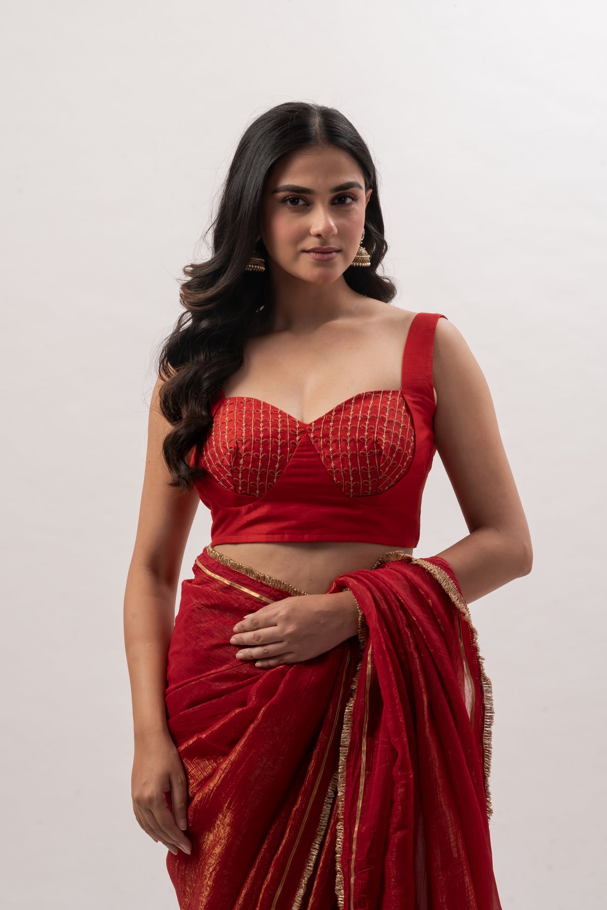 Crimson Red Sleeveless Sweetheart Bustier Blouse