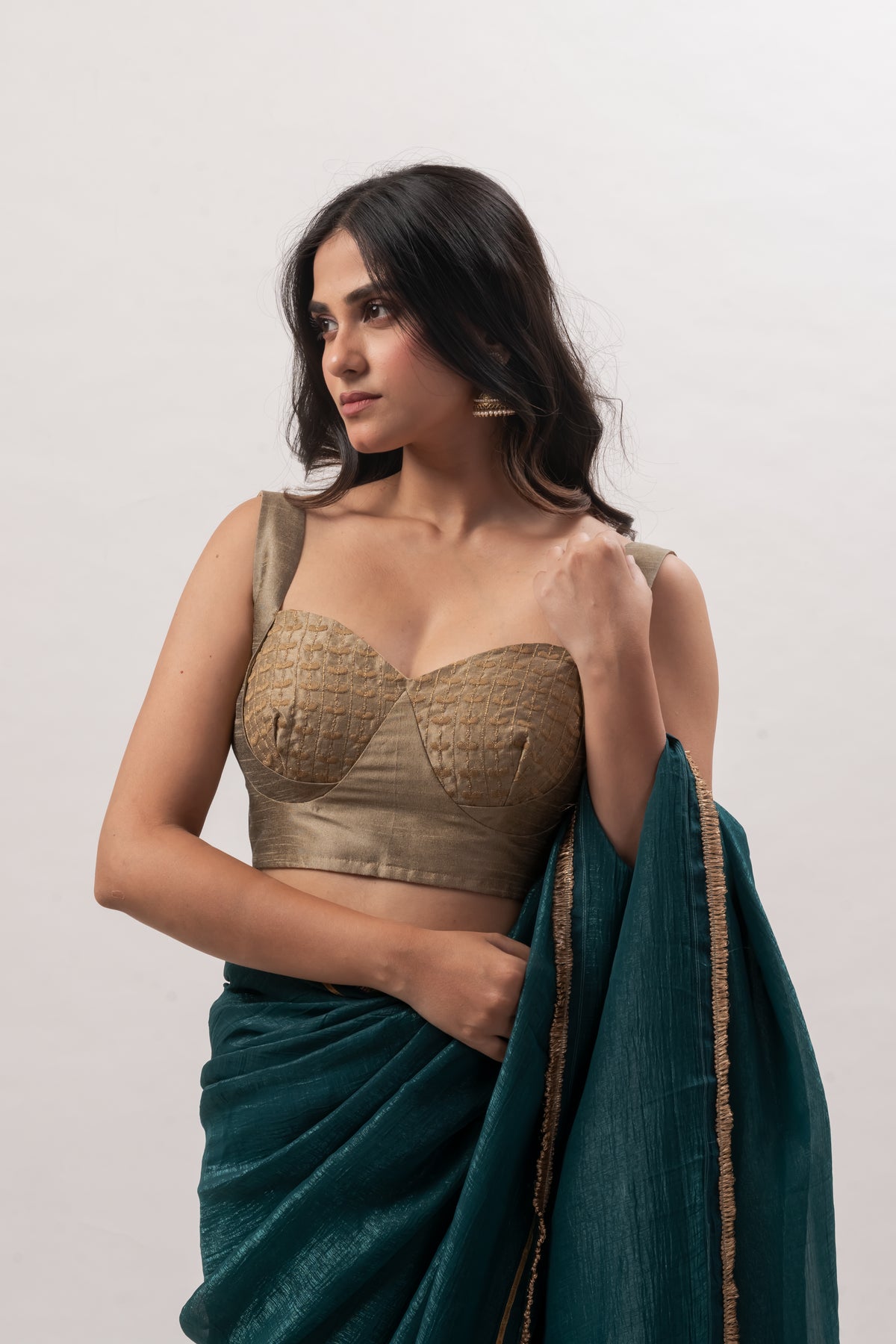 Antique Gold Sleeveless Sweetheart Bustier Blouse