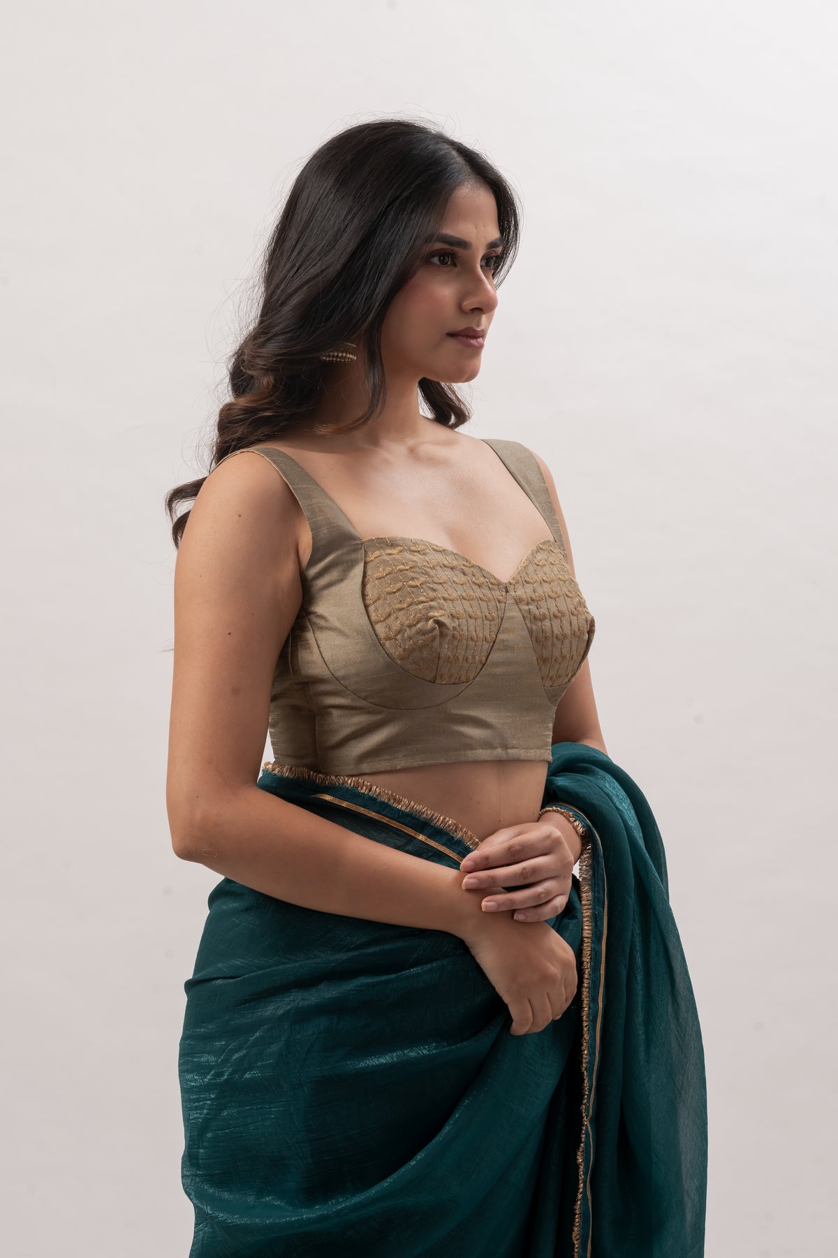 Antique Gold Sleeveless Sweetheart Bustier Blouse