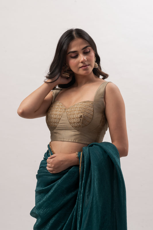 Antique Gold Sleeveless Sweetheart Bustier Blouse