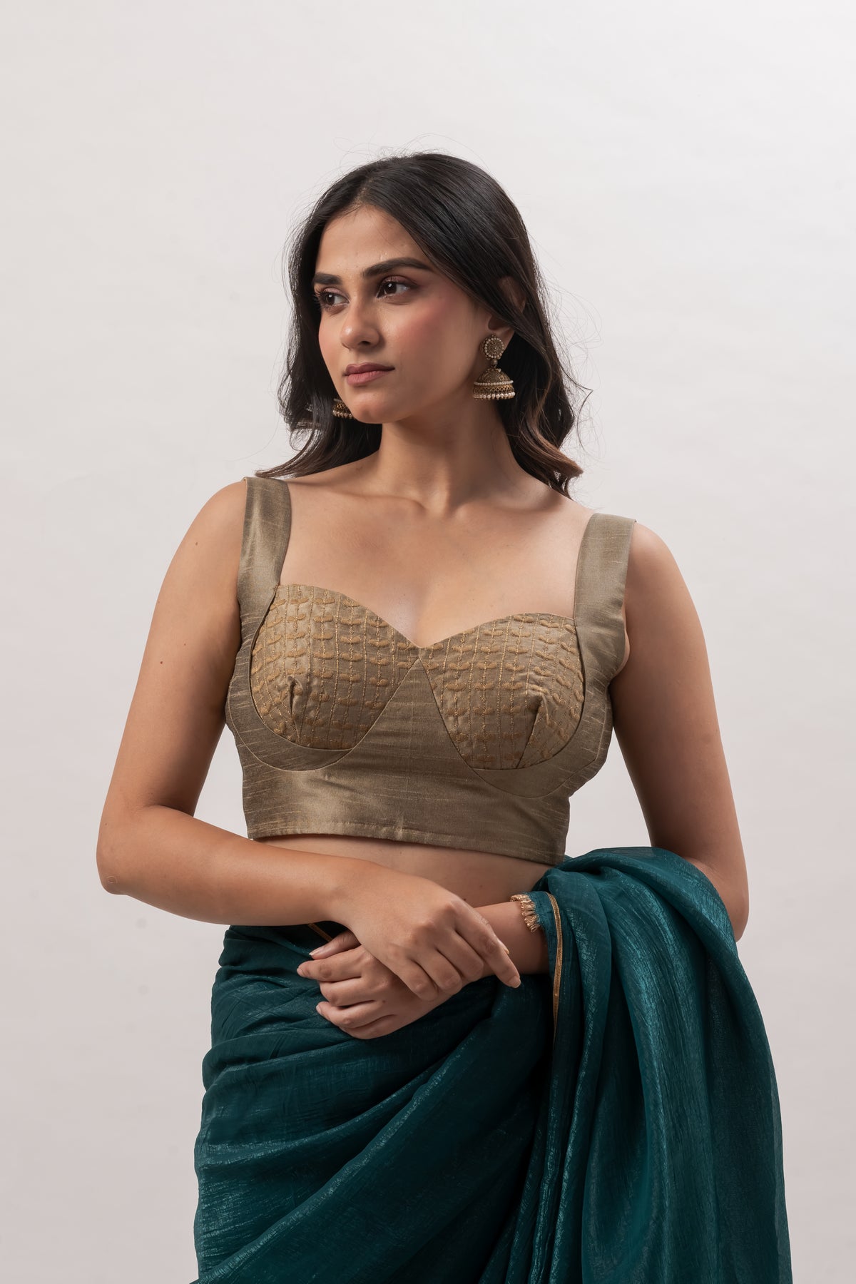 Antique Gold Sleeveless Sweetheart Bustier Blouse