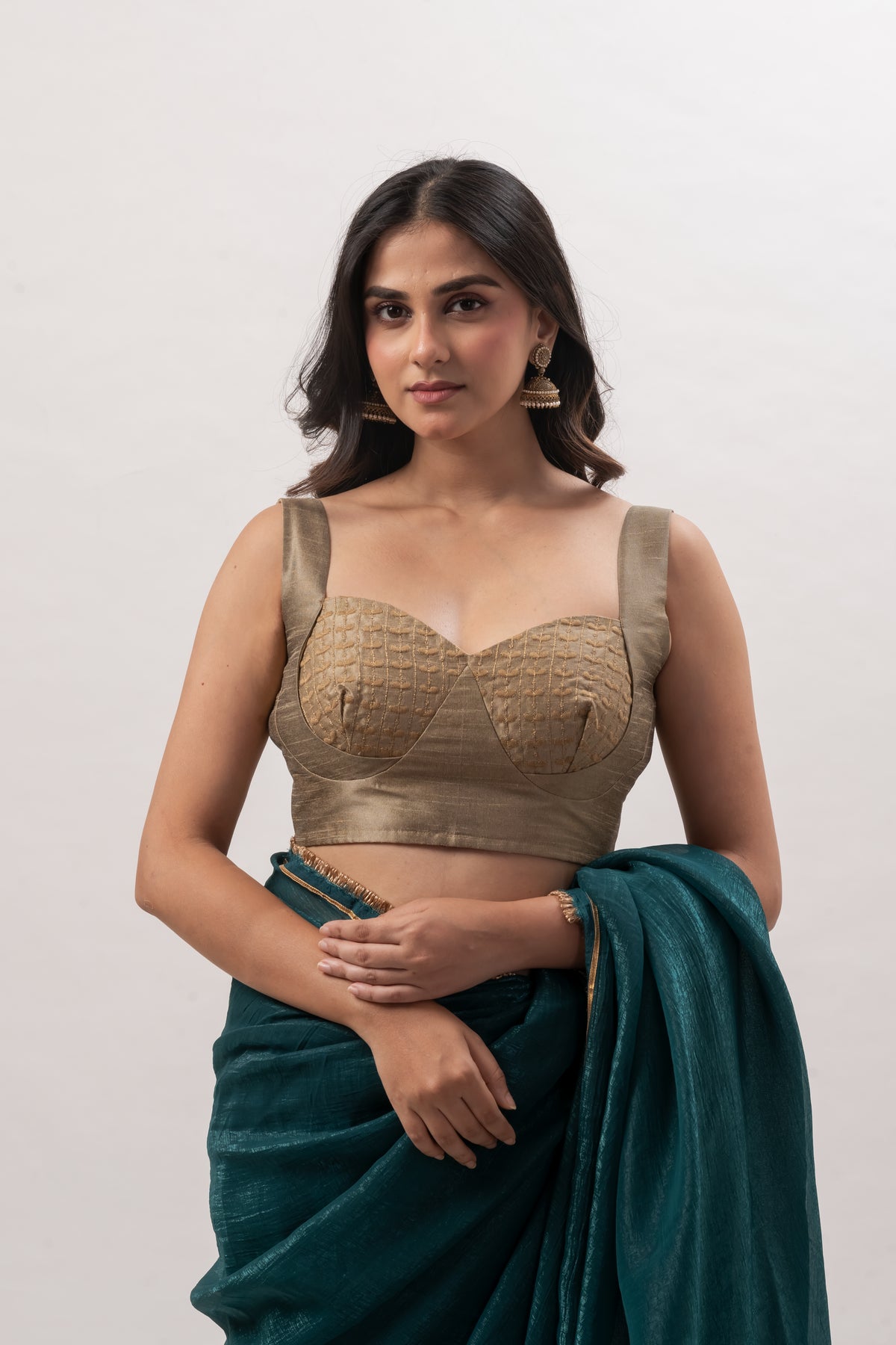 Antique Gold Sleeveless Sweetheart Bustier Blouse