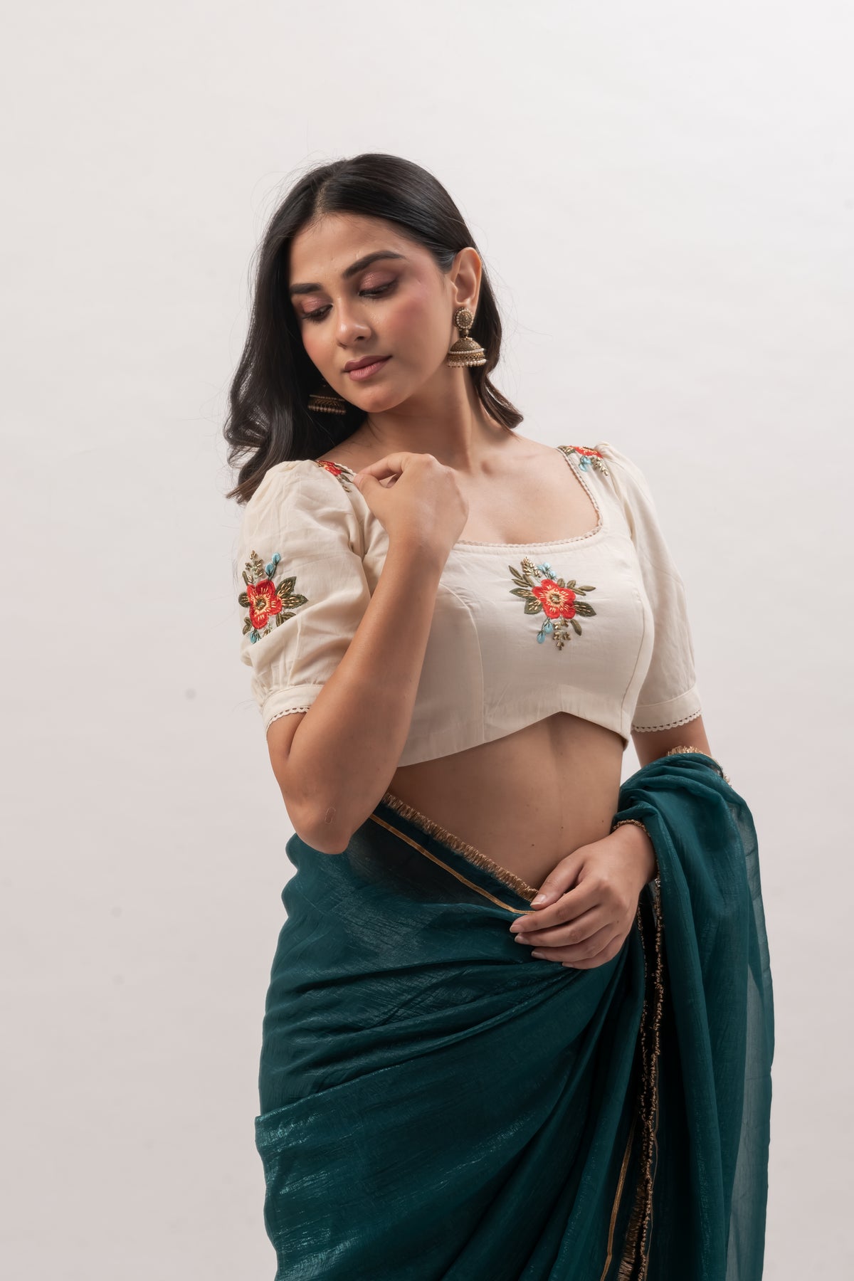 Floral Embroidery Off-White Blouse