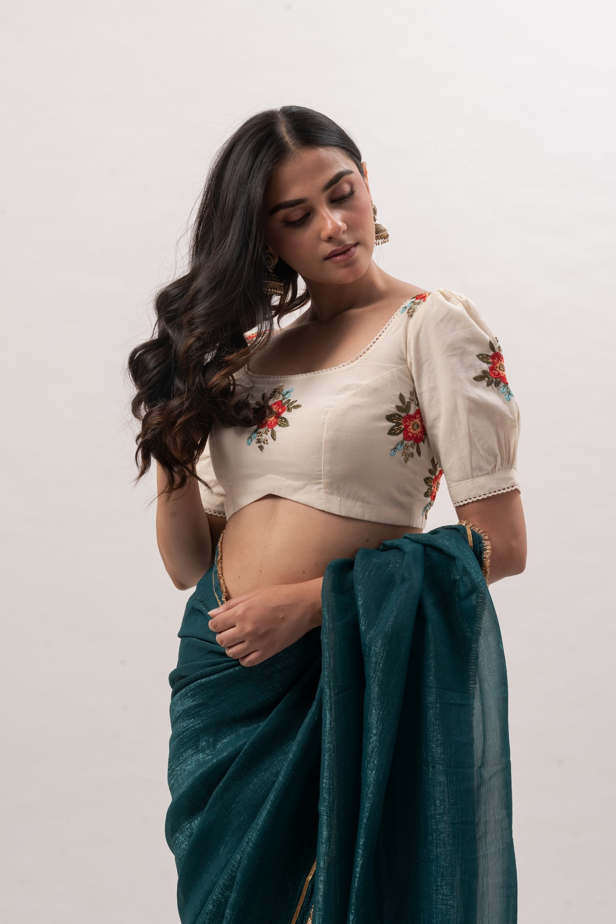 Floral Embroidery Off-White Blouse
