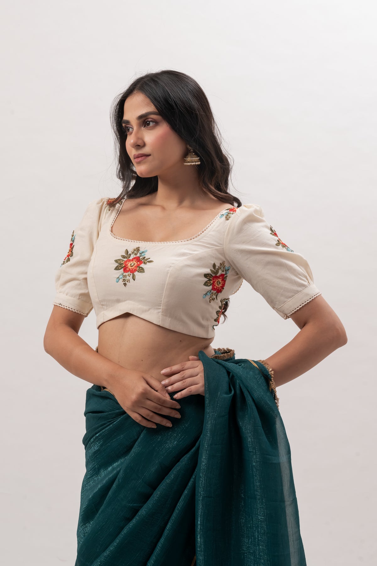 Floral Embroidery Off-White Blouse
