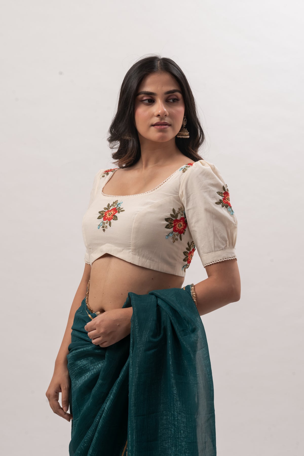 Floral Embroidery Off-White Blouse