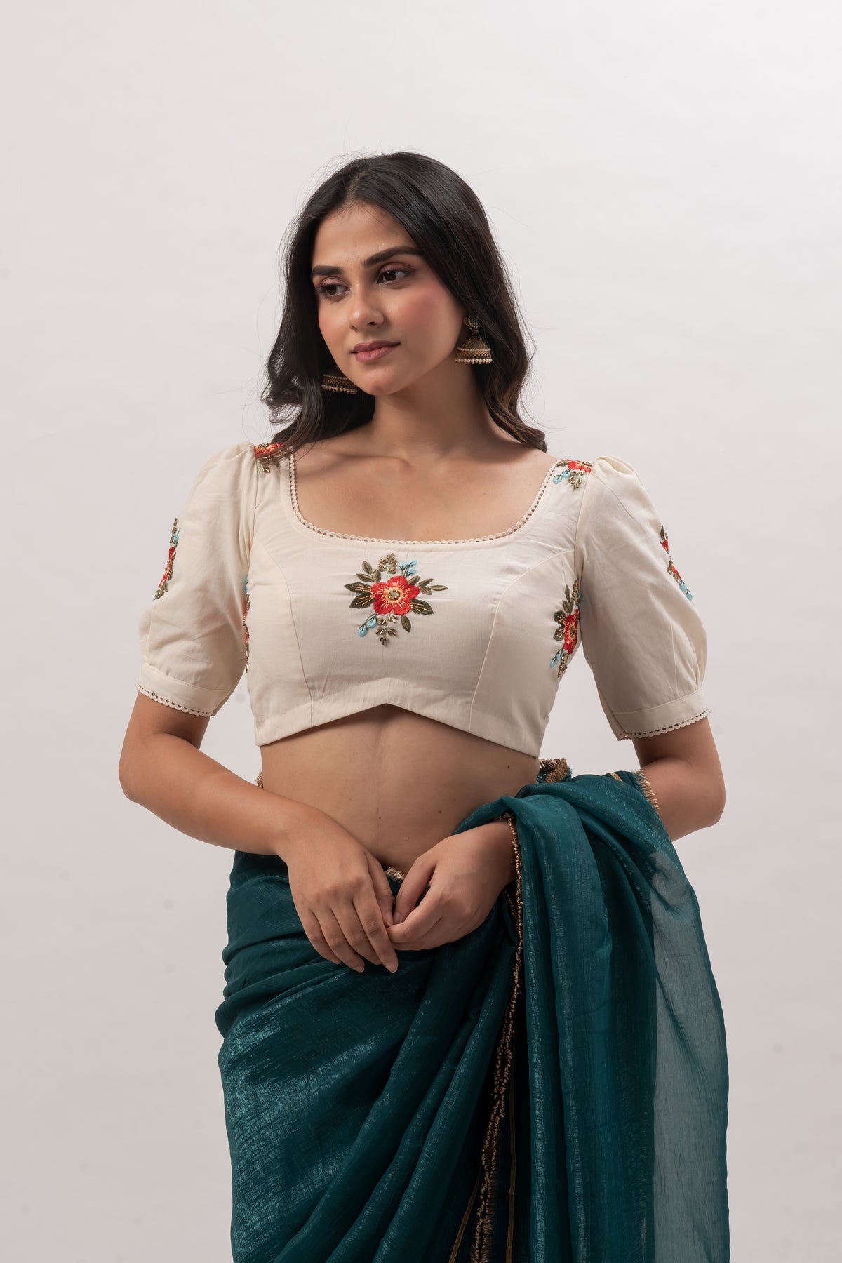 Floral Embroidery Off-White Blouse